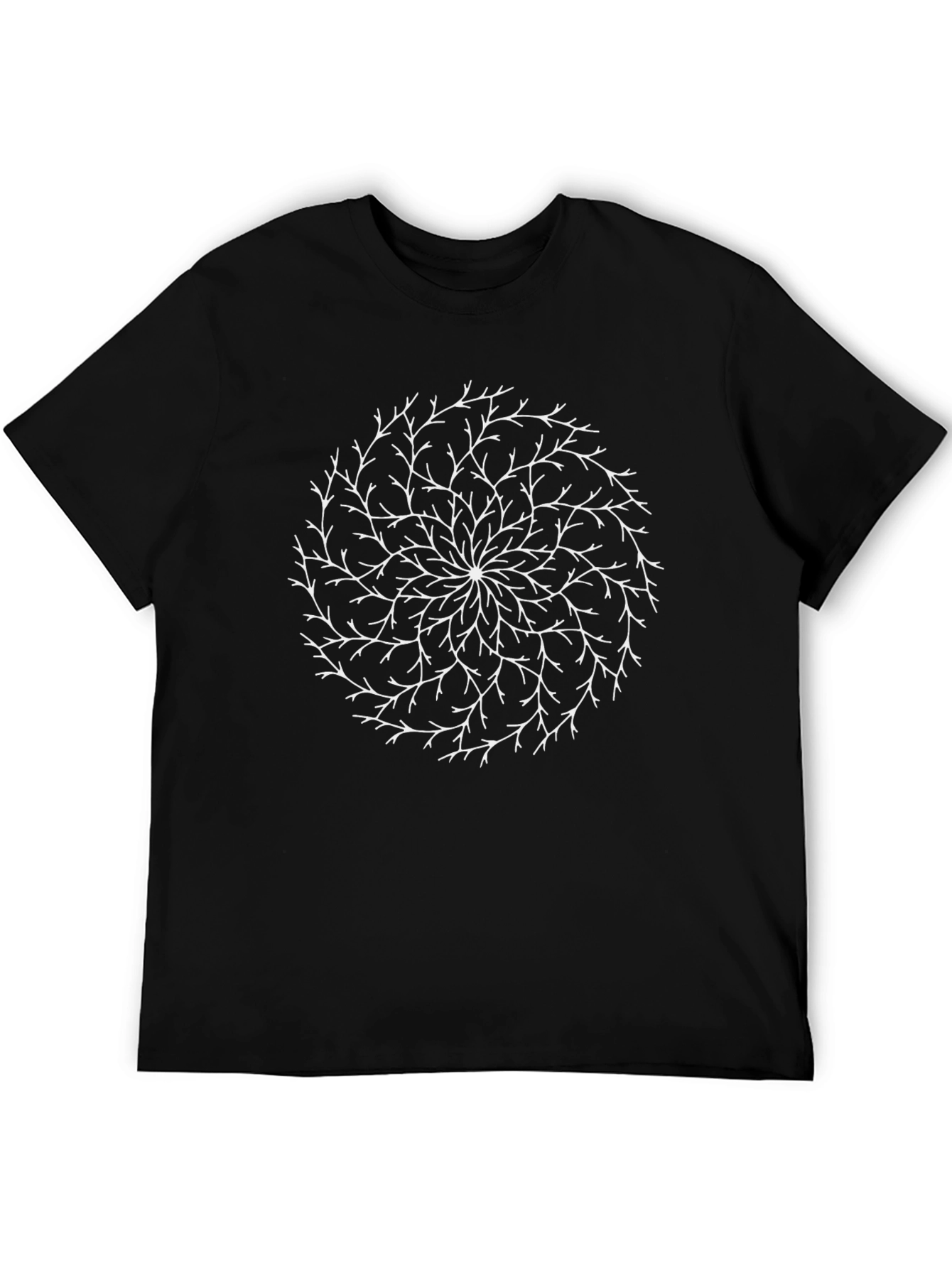 Black T-Shirt with White Branch Circle Design