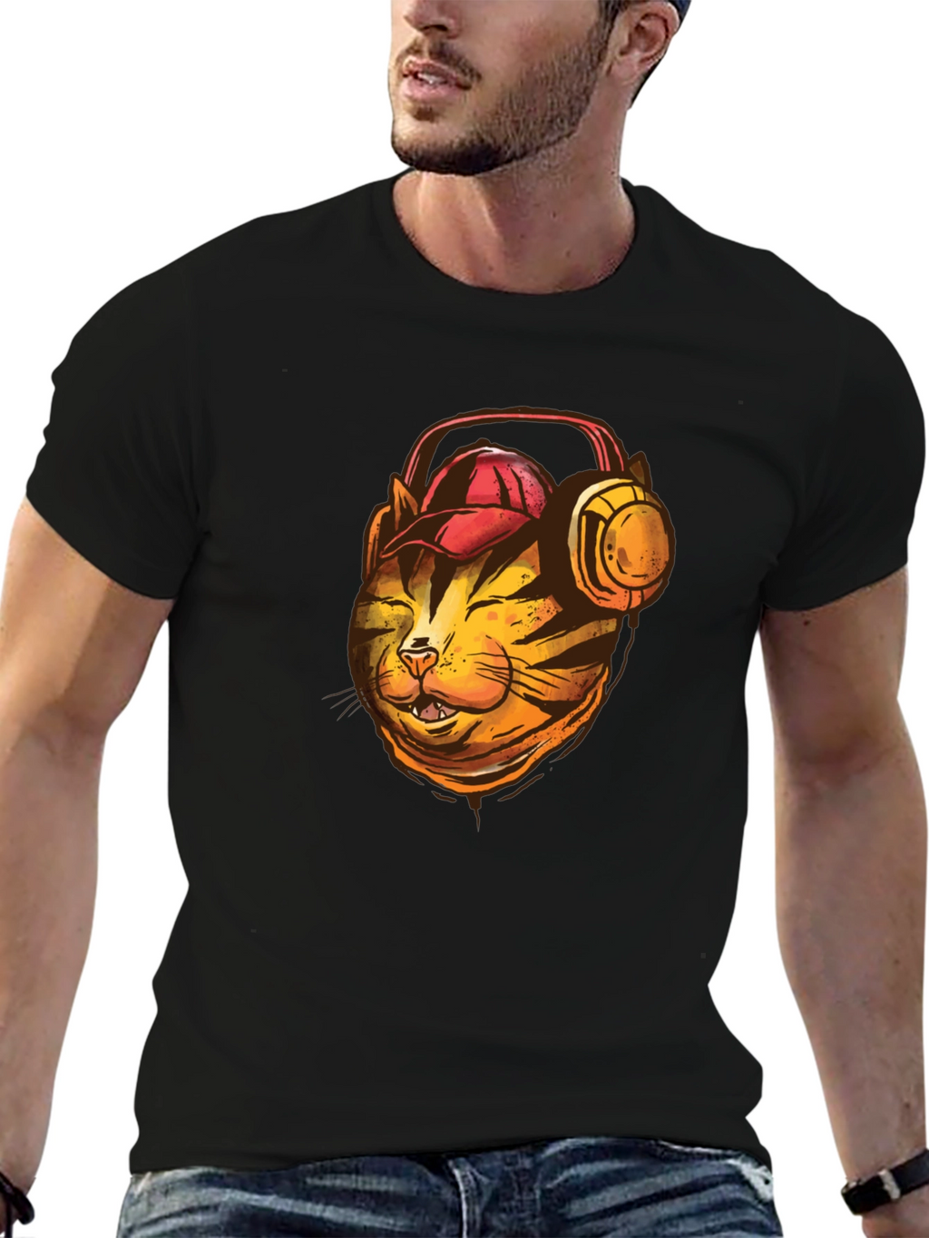 Cool Cat T-Shirt: Headphone-Wearing Feline Design