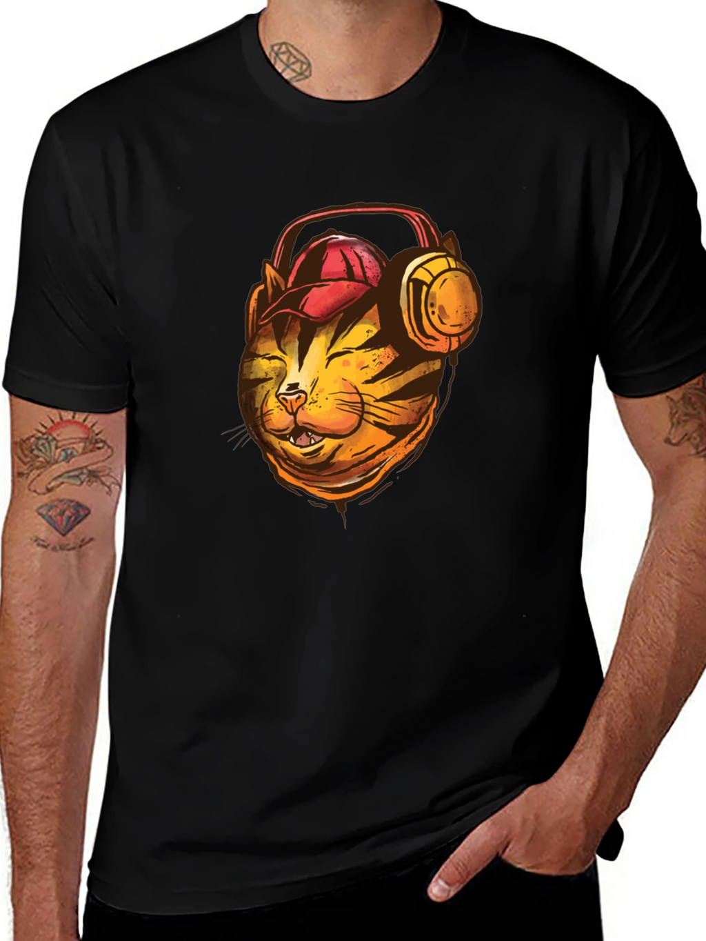 Cool Cat T-Shirt: Headphone-Wearing Feline Design