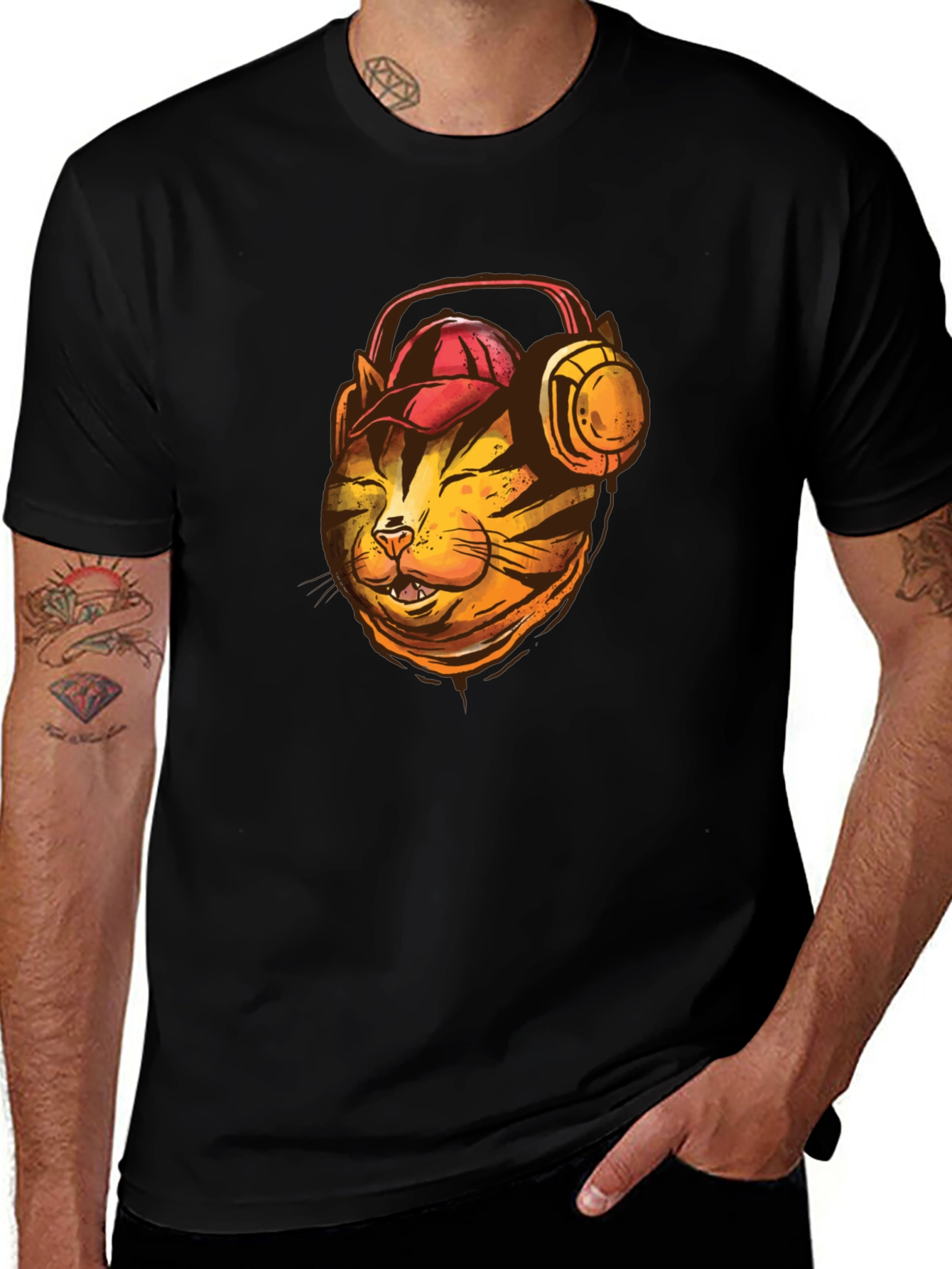 Cool Cat T-Shirt: Headphone-Wearing Feline Design