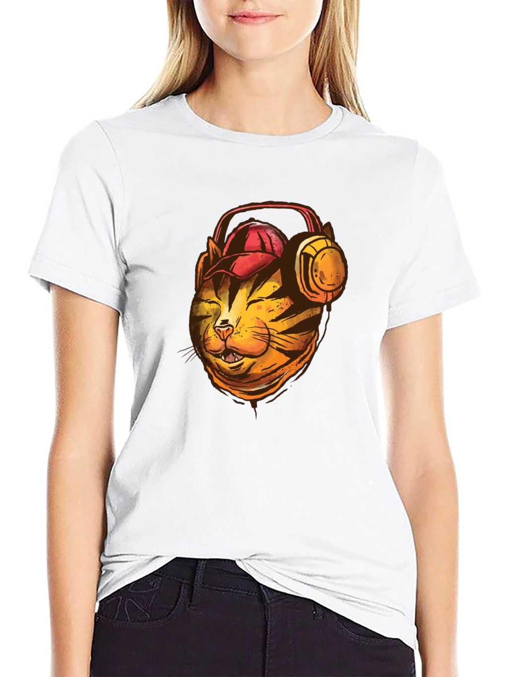 Cool Cat T-Shirt: Headphone-Wearing Feline Design