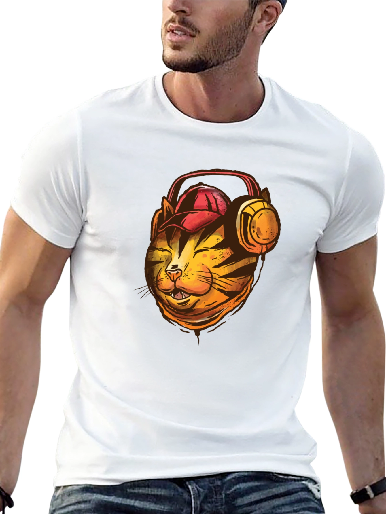 Cool Cat T-Shirt: Headphone-Wearing Feline Design
