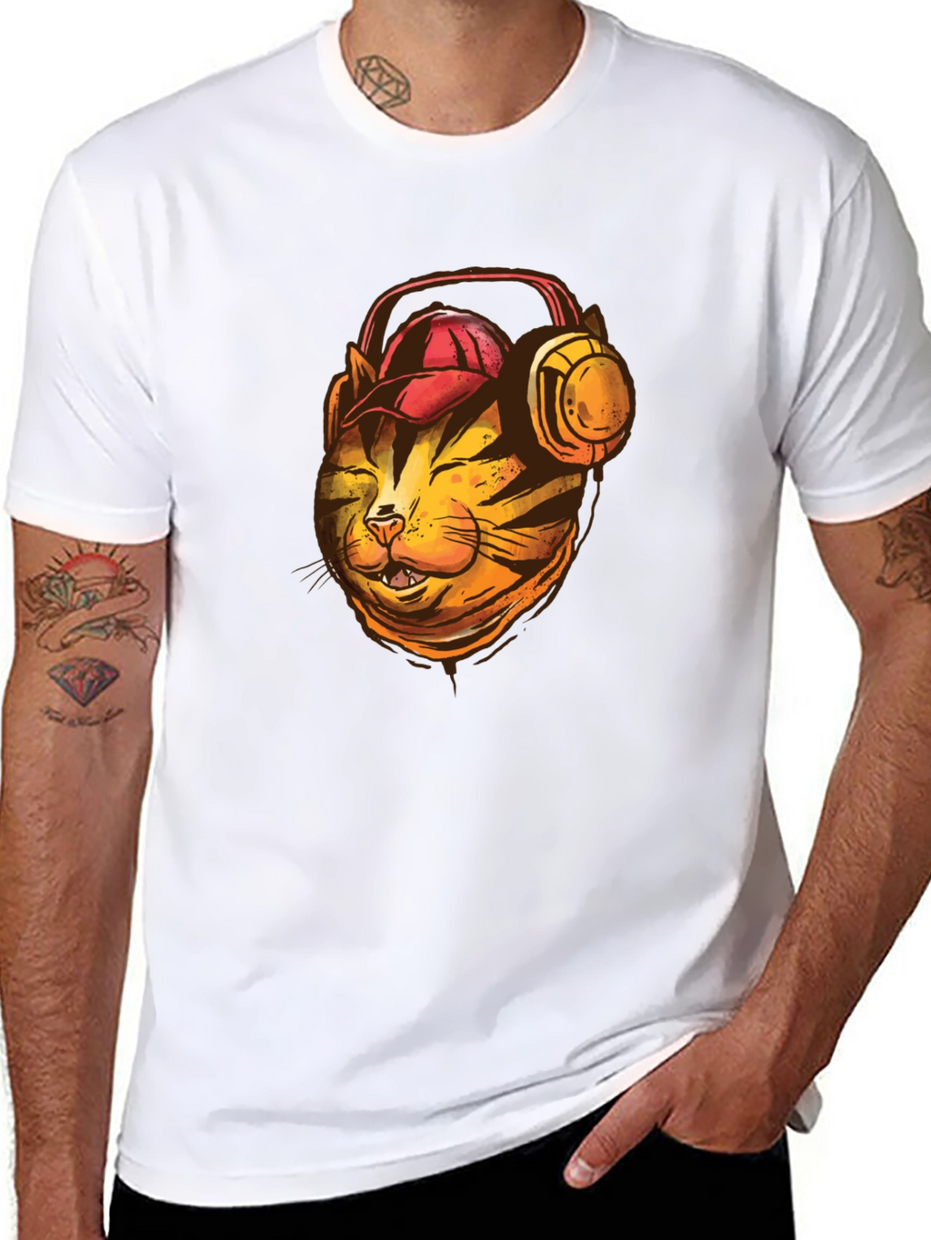 Cool Cat T-Shirt: Headphone-Wearing Feline Design