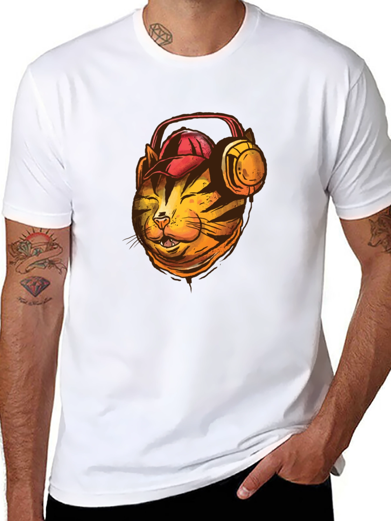 Cool Cat T-Shirt: Headphone-Wearing Feline Design