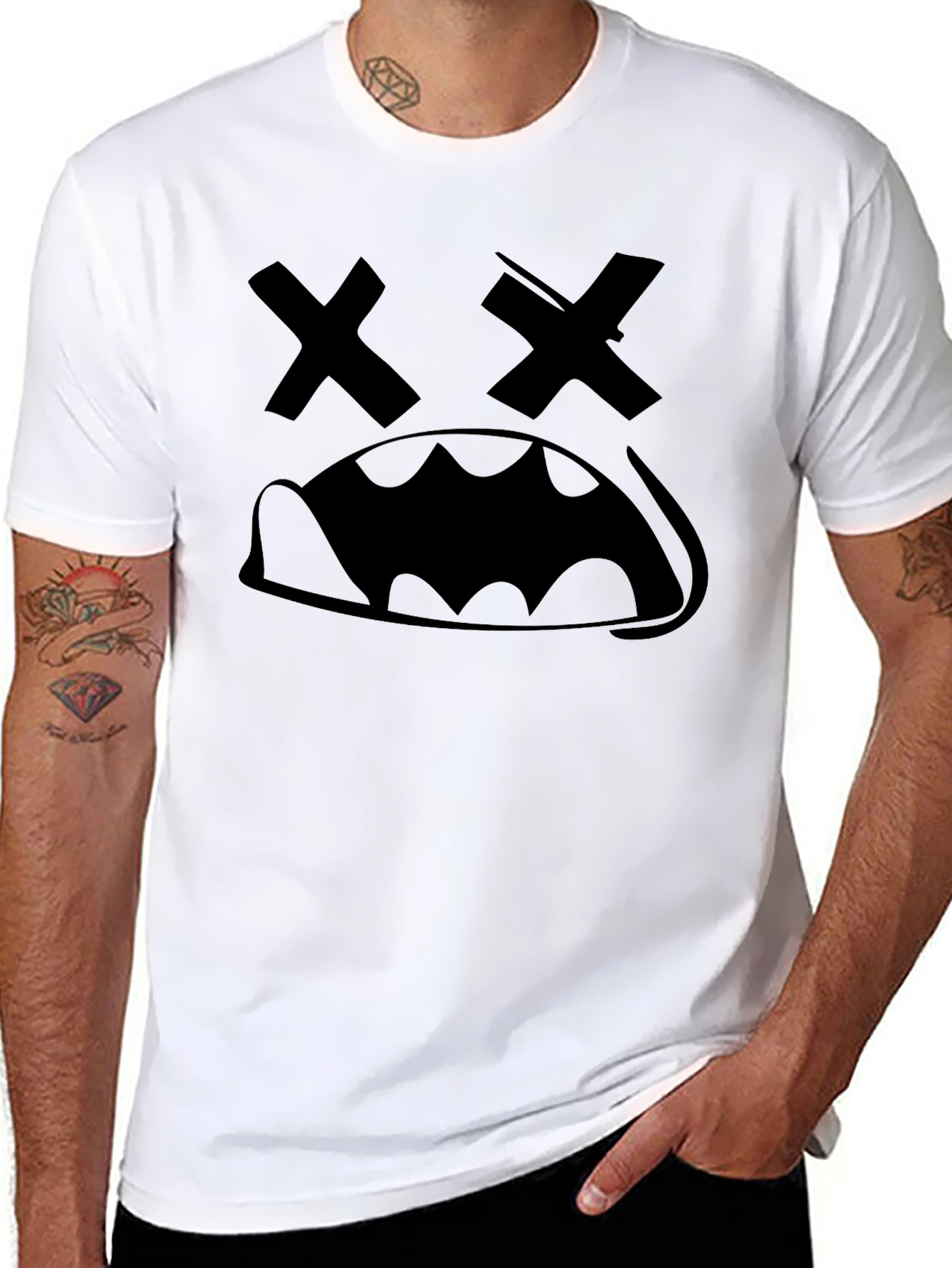 Black Graphic Tee - X Eyes Cartoon Face