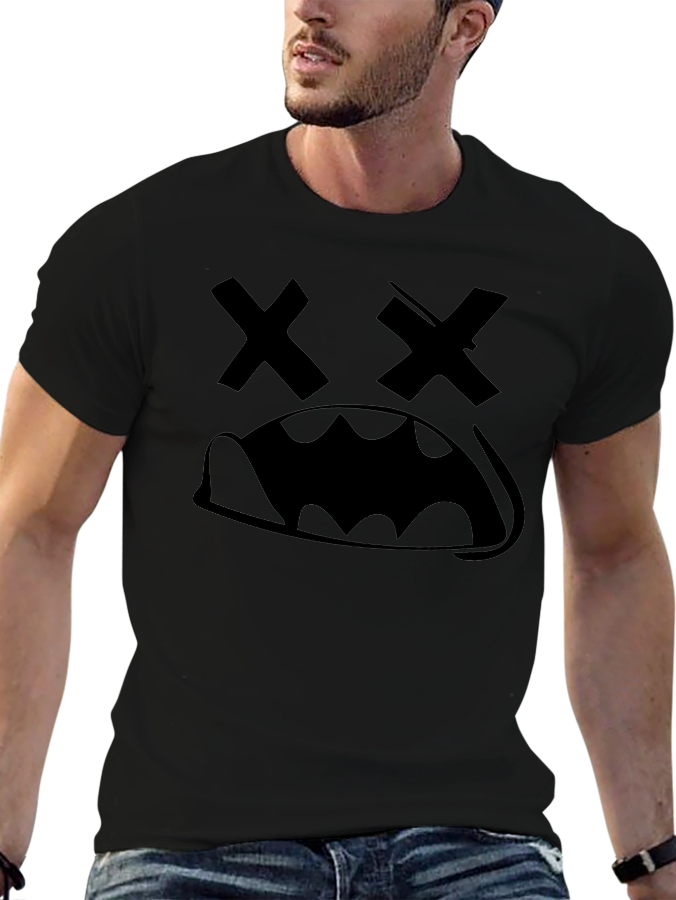 Black Graphic Tee - X Eyes Cartoon Face
