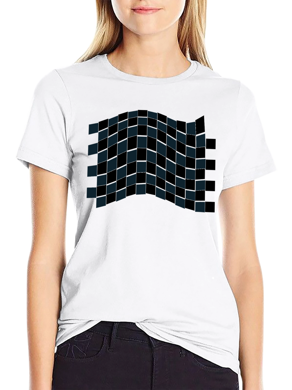 Checkered Wave Tee - Stylish Graphic T-Shirt