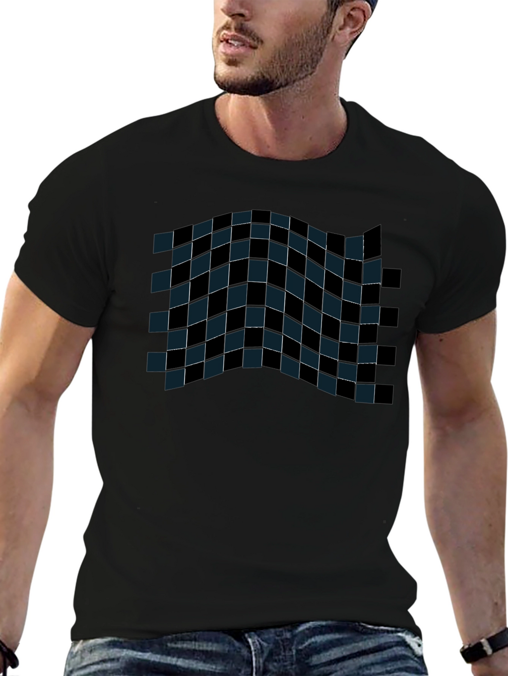 Checkered Wave Tee - Stylish Graphic T-Shirt
