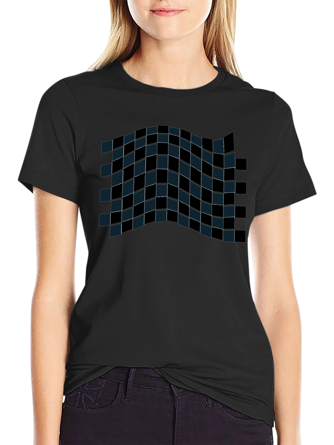 Checkered Wave Tee - Stylish Graphic T-Shirt