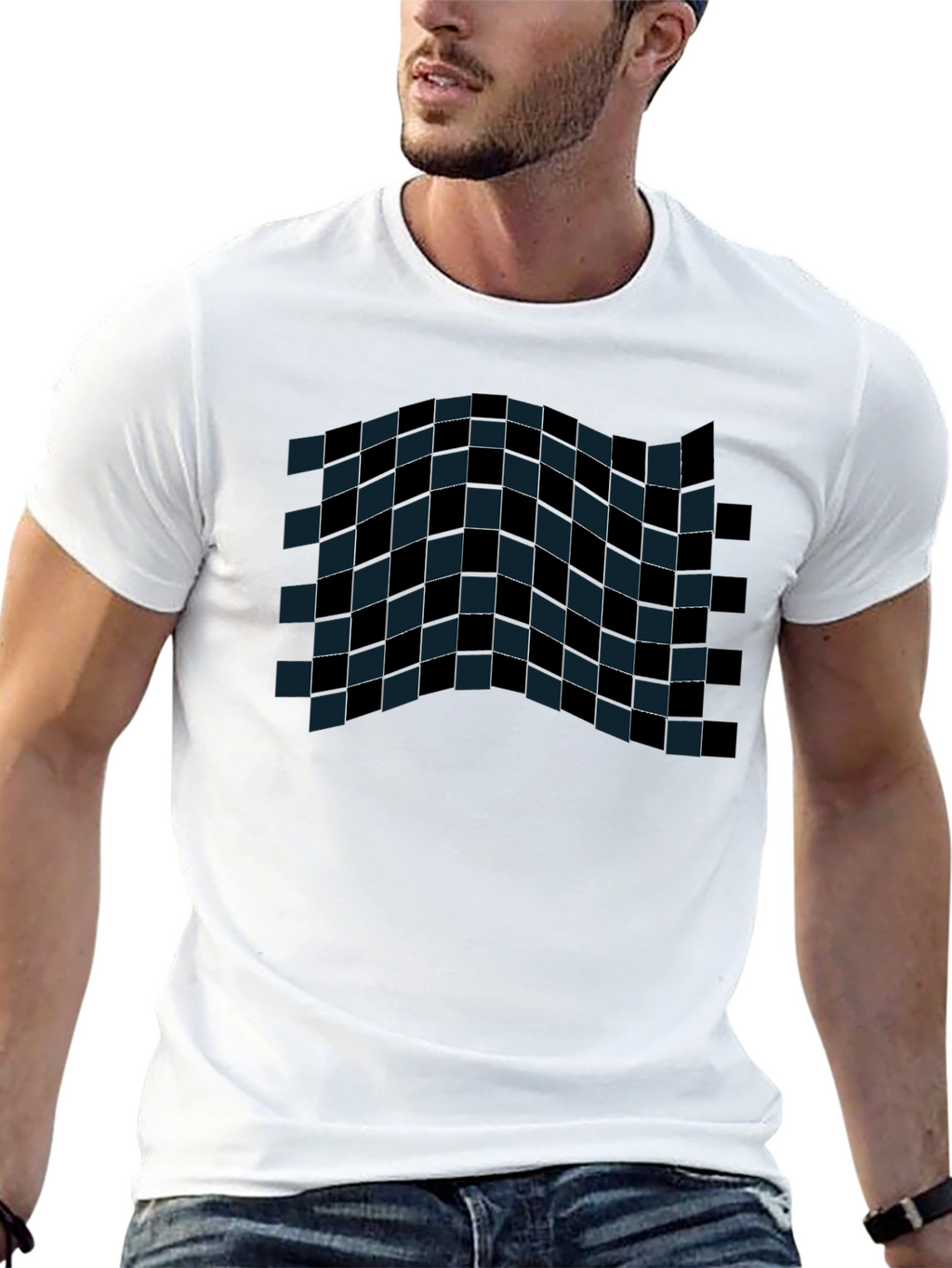 Checkered Wave Tee - Stylish Graphic T-Shirt