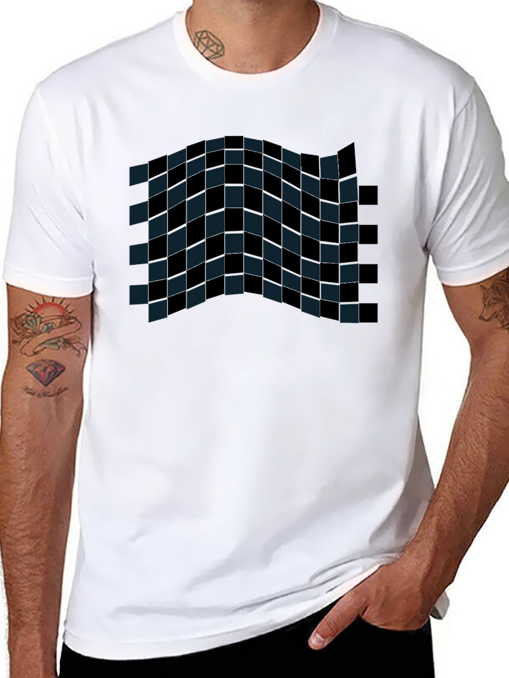 Checkered Wave Tee - Stylish Graphic T-Shirt