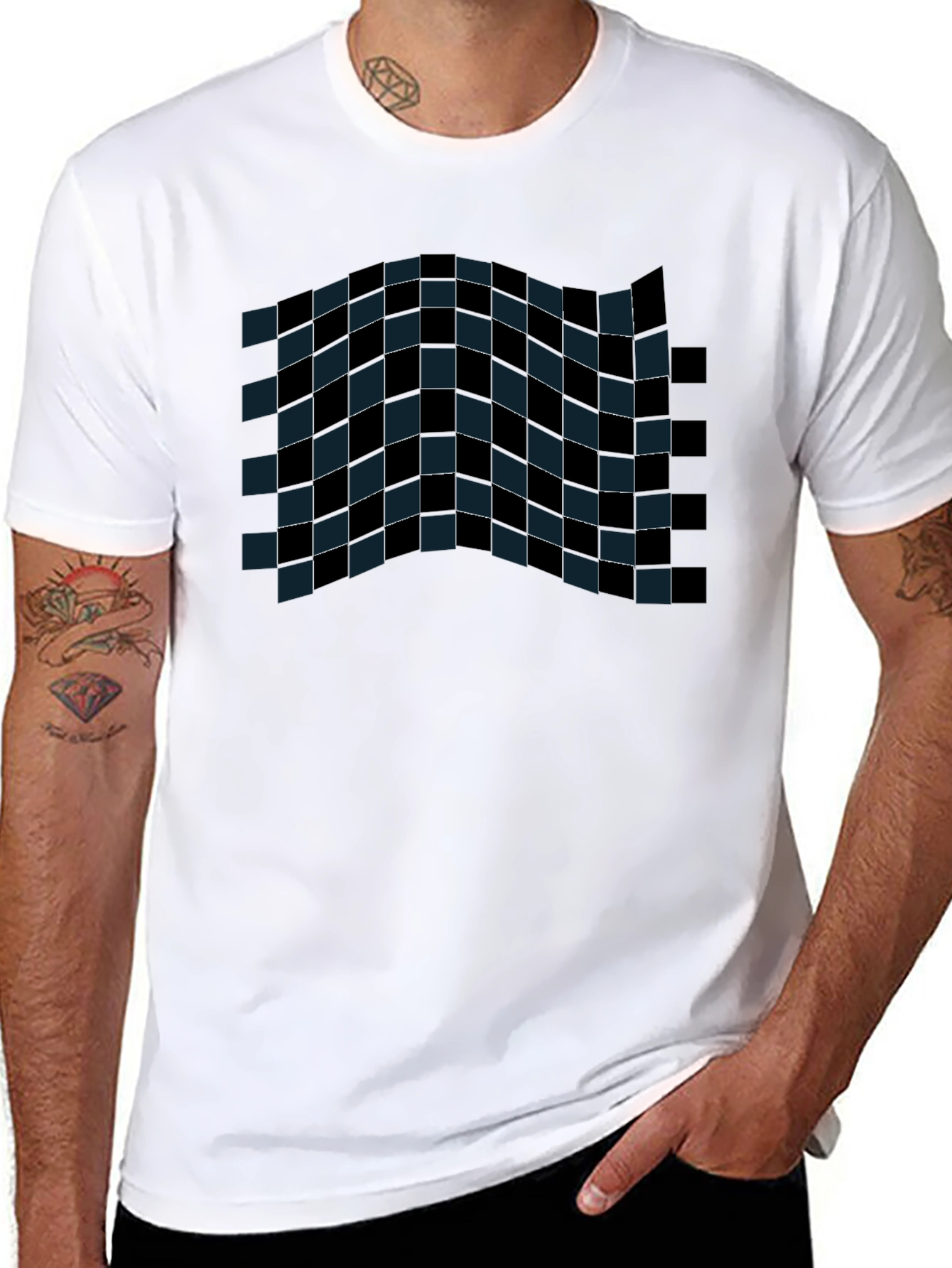 Checkered Wave Tee - Stylish Graphic T-Shirt