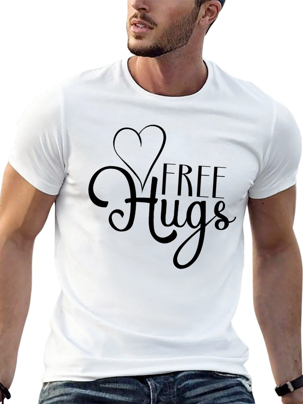 Free Hugs Black Tee Shirt - Heart Design