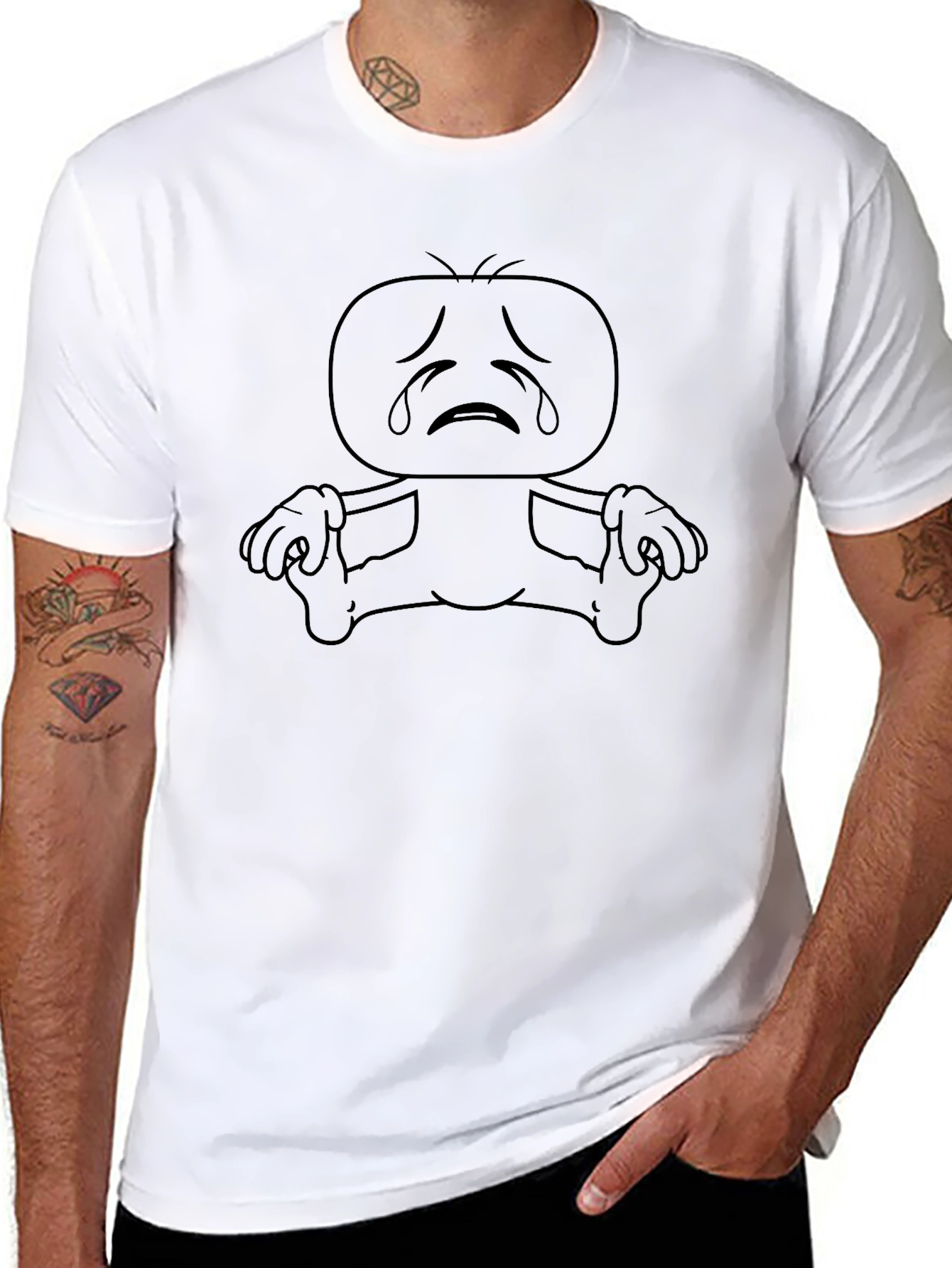Sad Cartoon Character Black T-Shirt