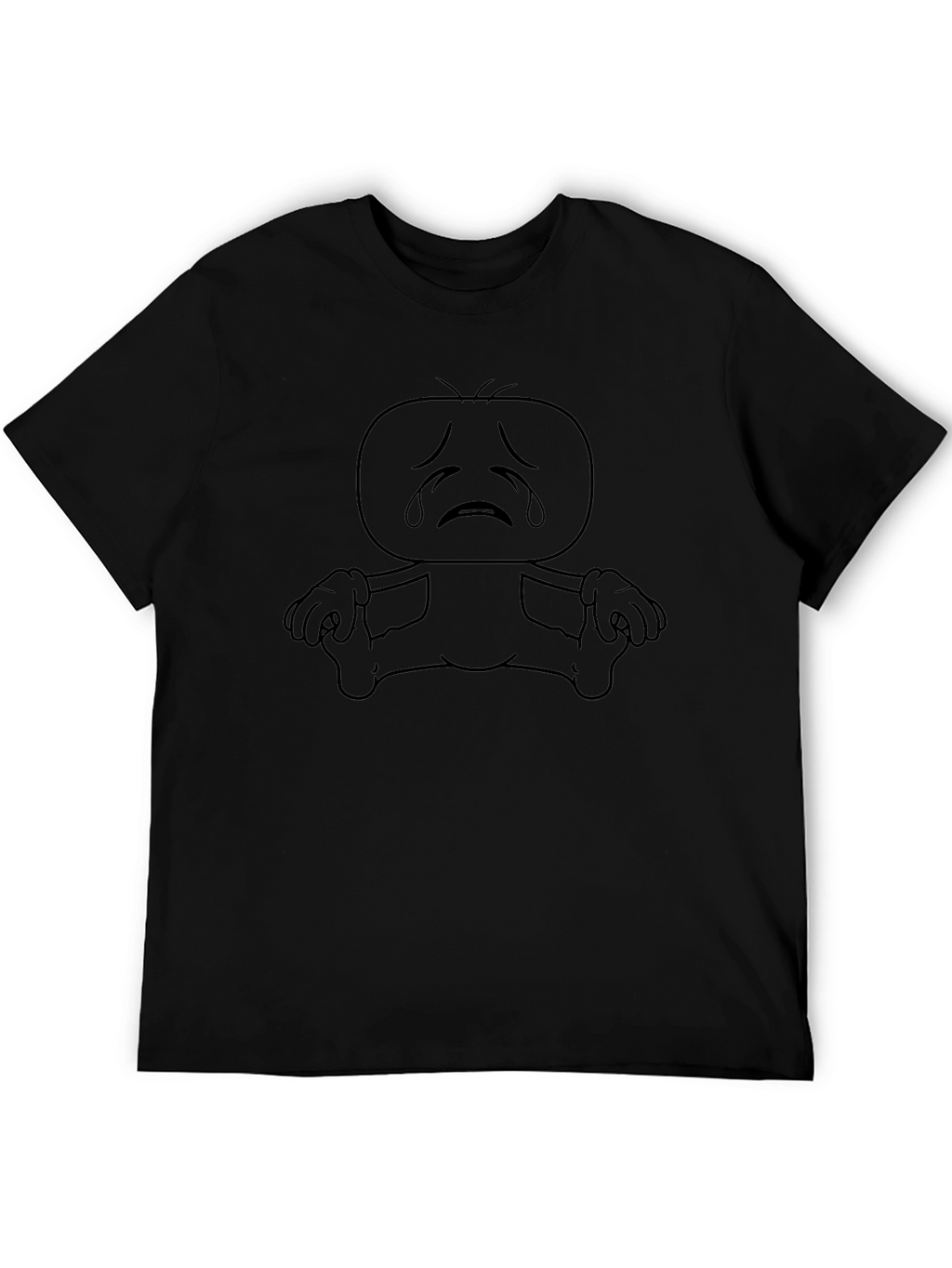 Sad Cartoon Character Black T-Shirt