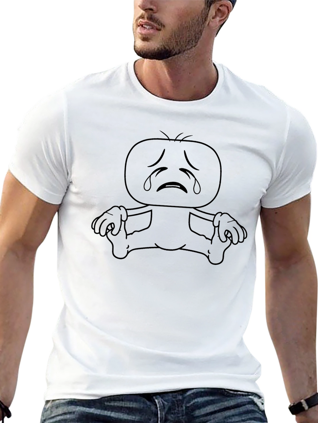 Sad Cartoon Character Black T-Shirt