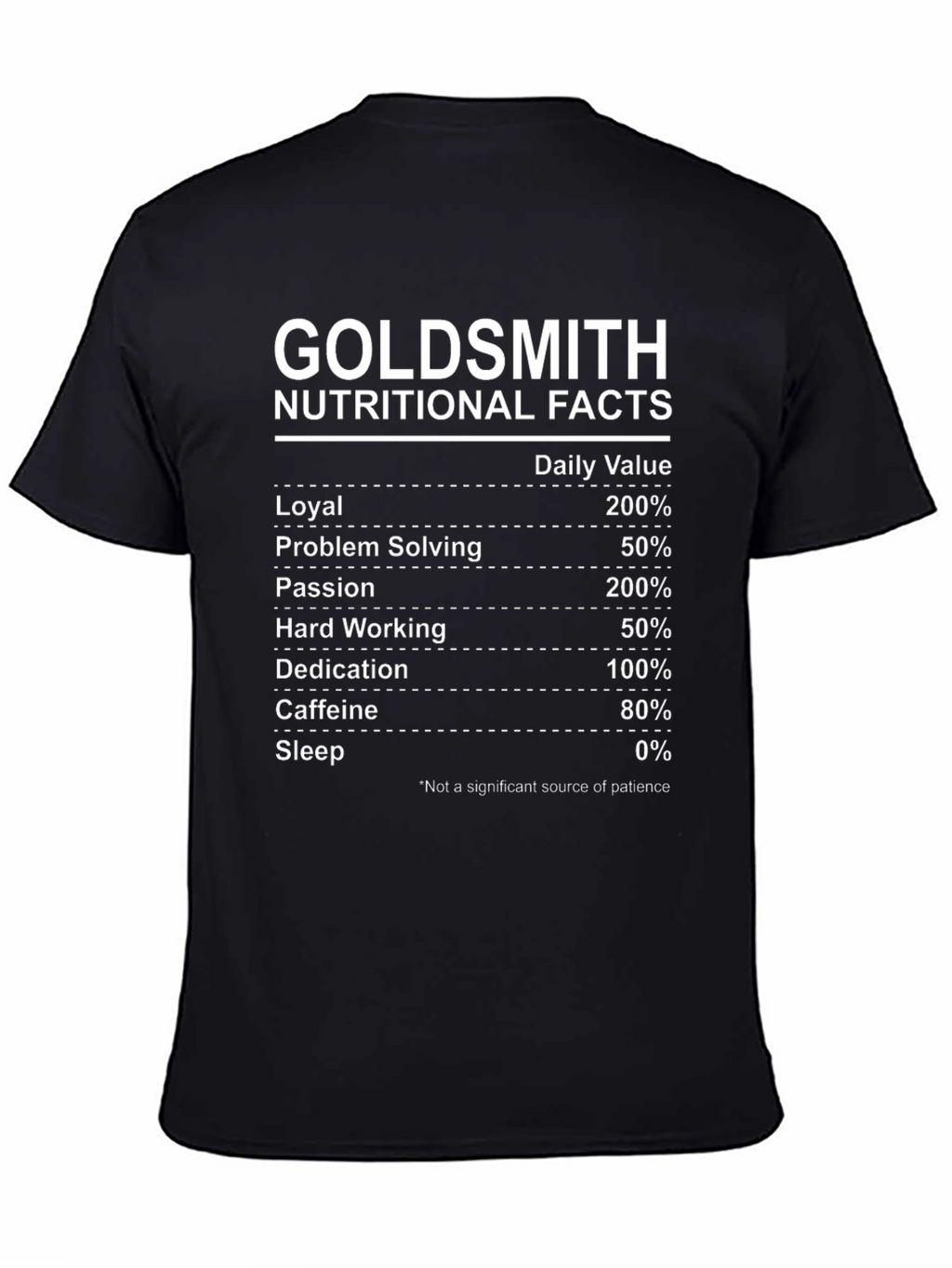 Goldsmith Nutritional Facts Black T-Shirt