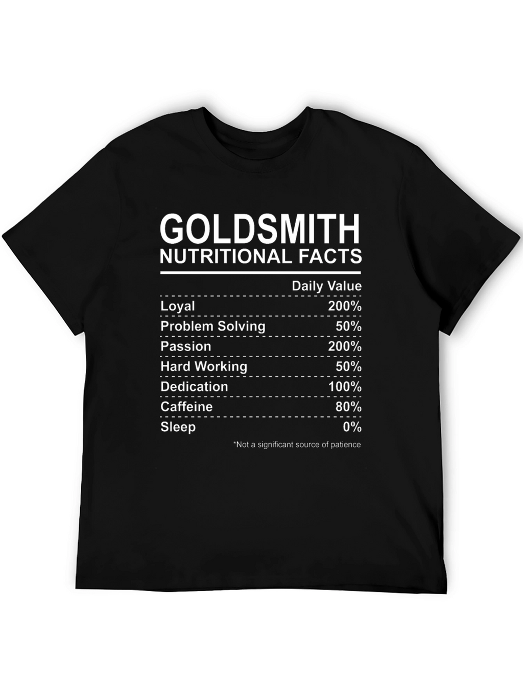 Goldsmith Nutritional Facts Black T-Shirt