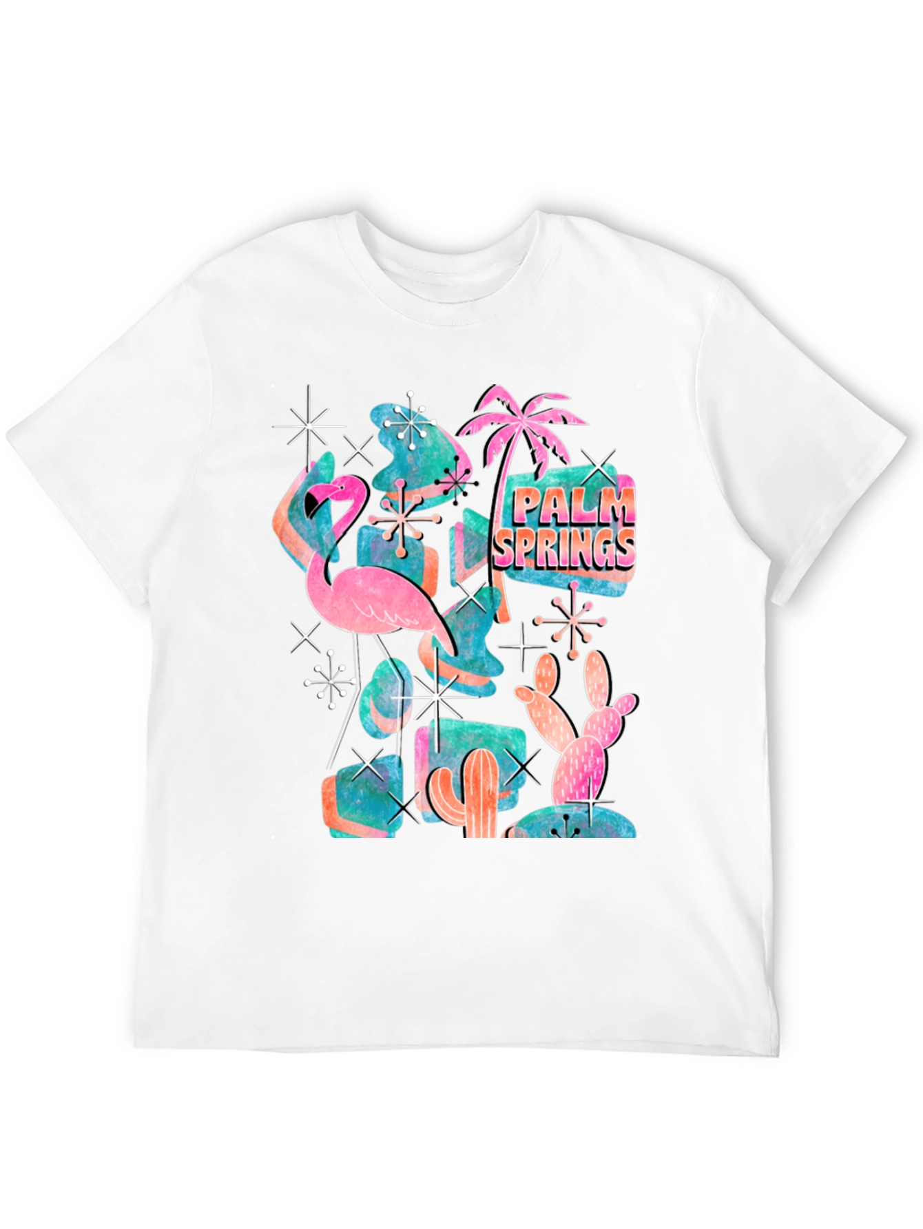 Retro Palm Springs Graphic Tee - Flamingo Cactus Desert Style