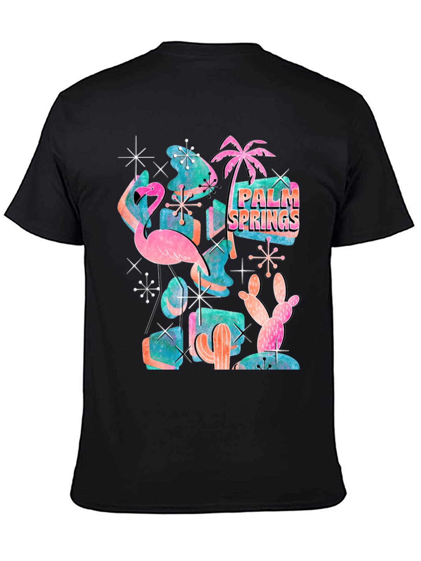 Retro Palm Springs Graphic Tee - Flamingo Cactus Desert Style
