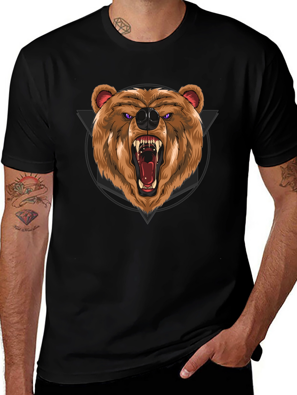 Roaring Bear Graphic Black T-Shirt