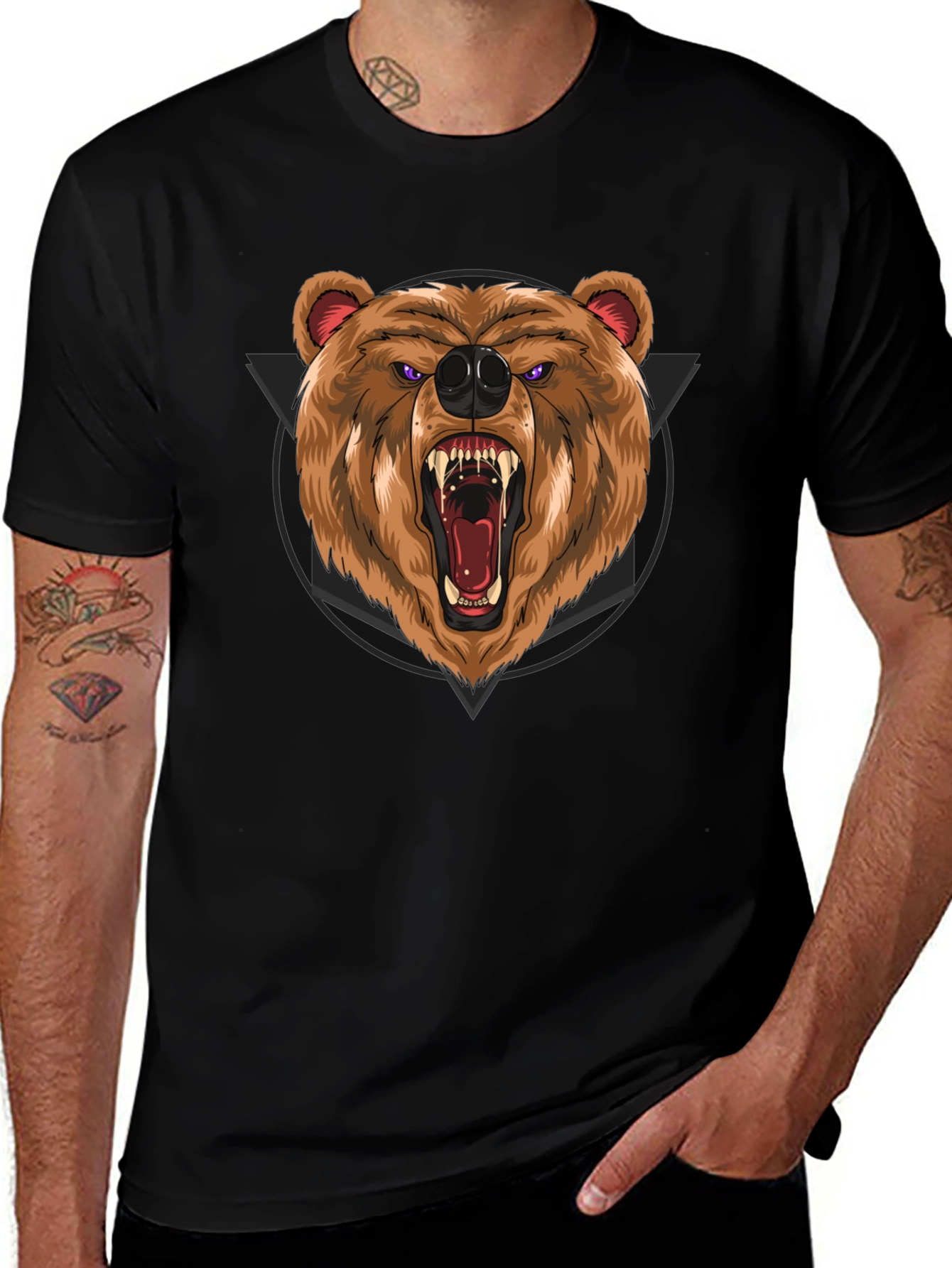 Roaring Bear Graphic Black T-Shirt