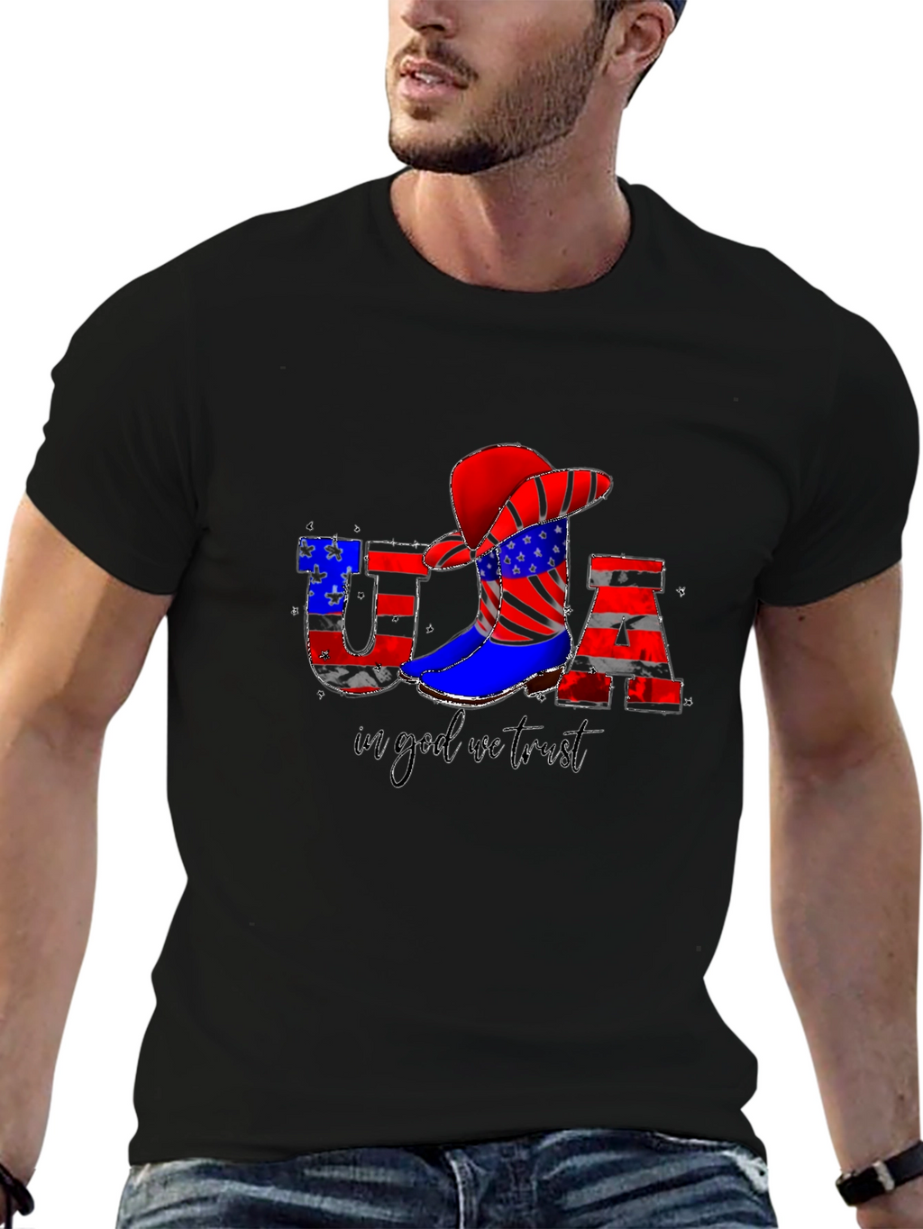 USA Flag Cowboy T-Shirt - Patriotic Tee