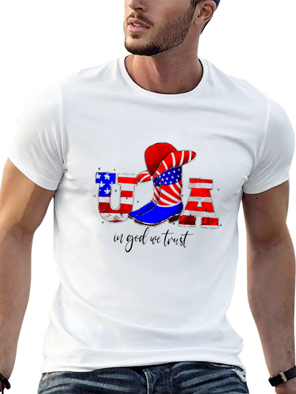USA Flag Cowboy T-Shirt - Patriotic Tee