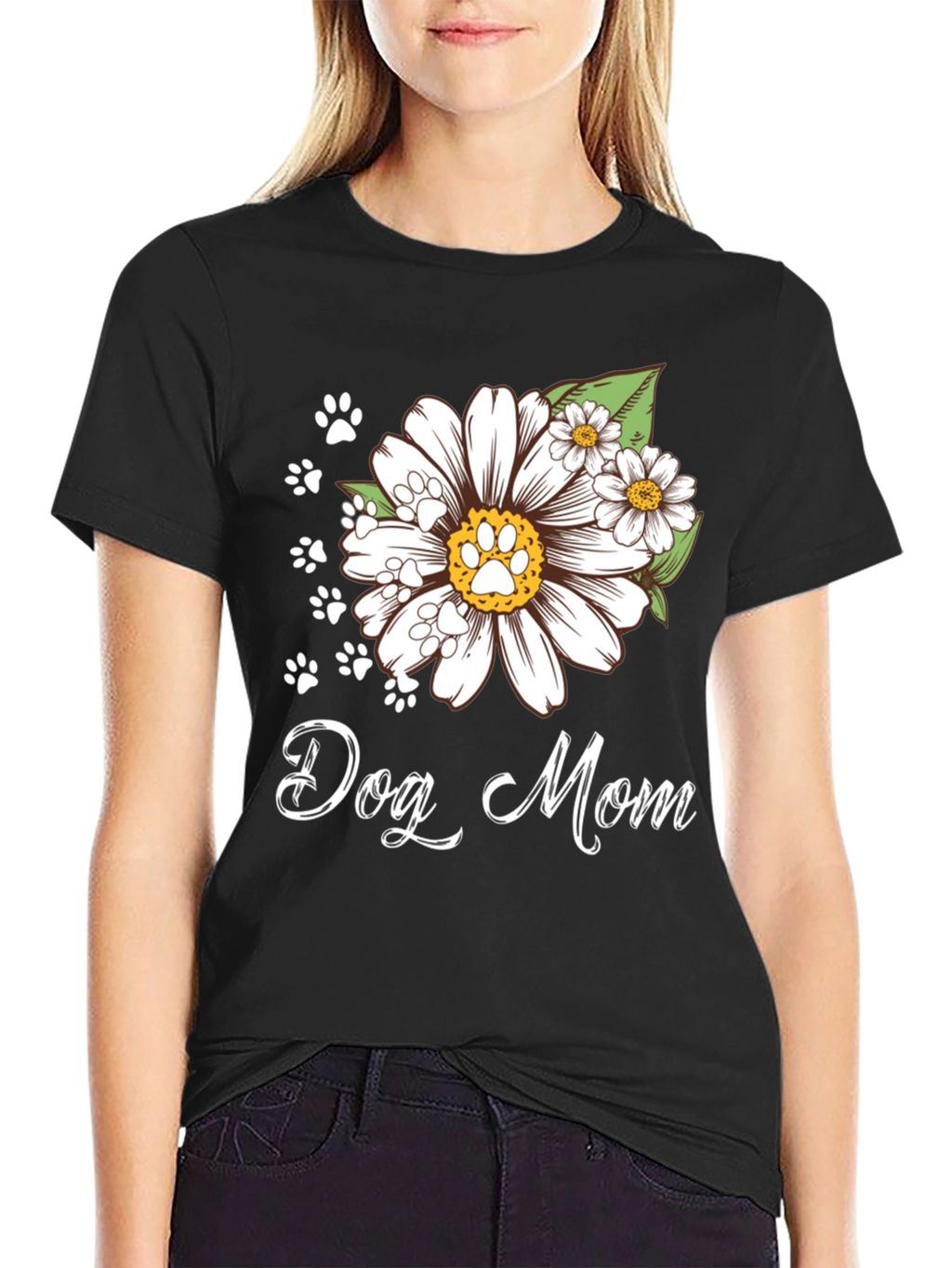 Dog Mom Flower Paw Print T-Shirt