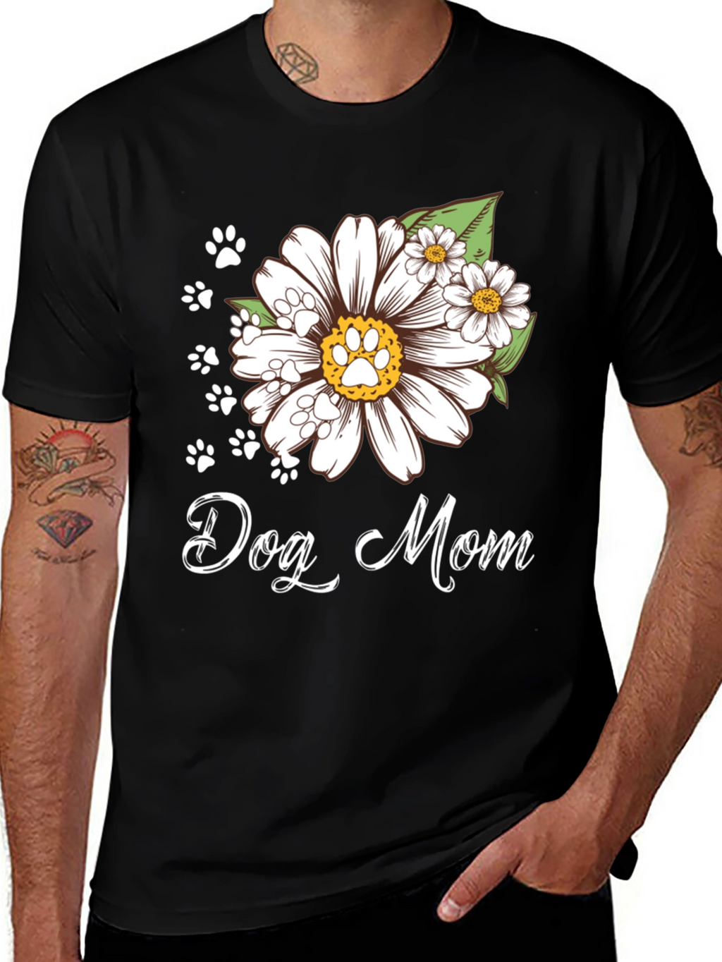 Dog Mom Flower Paw Print T-Shirt