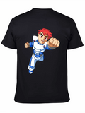 Retro Anime Graphic Tee - Black Cotton T-Shirt