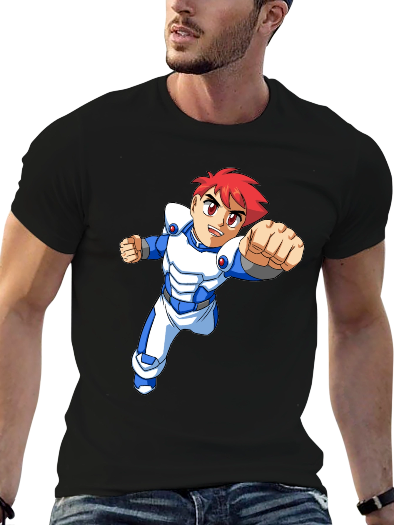Retro Anime Graphic Tee - Black Cotton T-Shirt