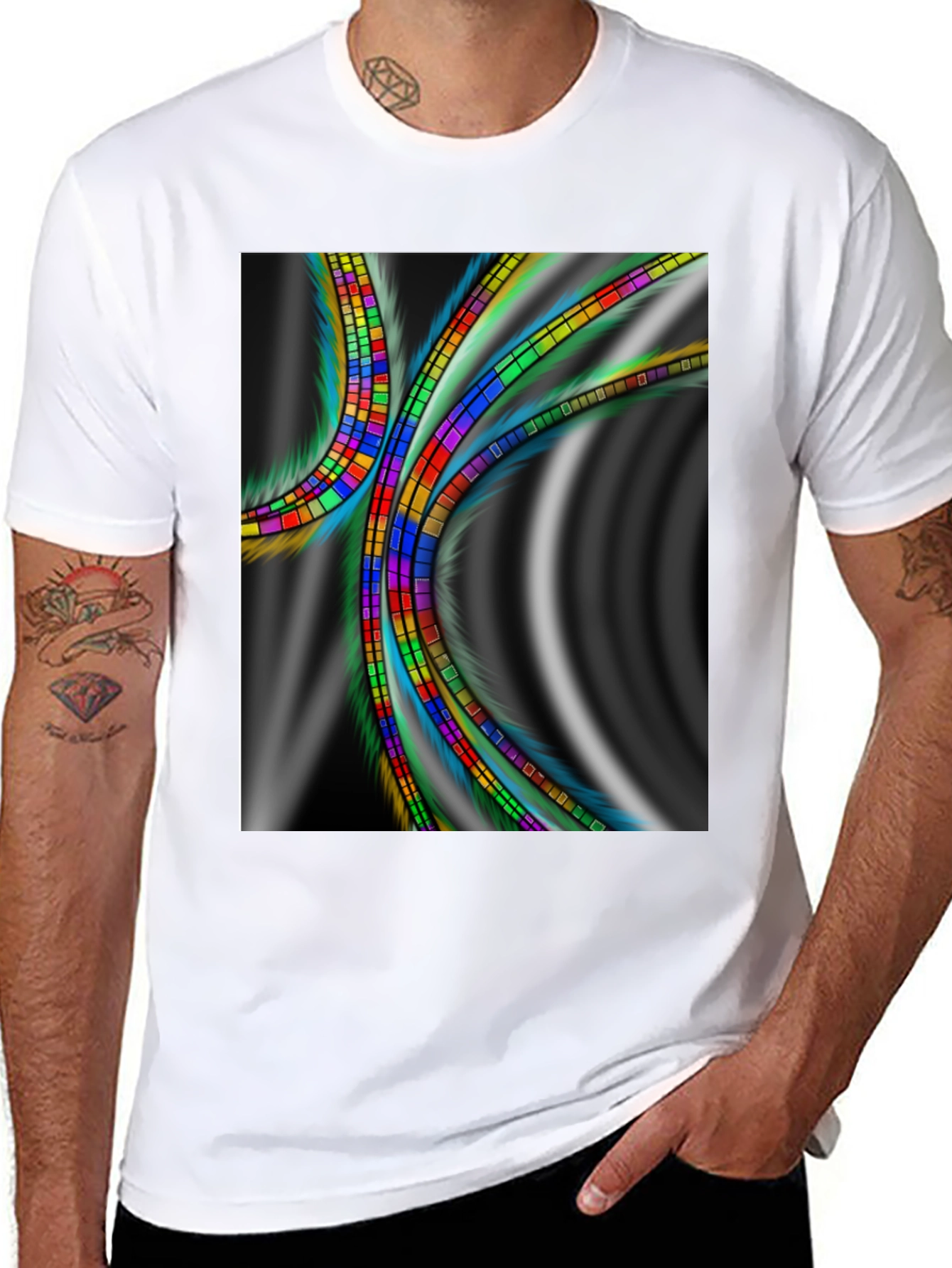 Abstract Prism Graphic Tee - Soft Black Cotton Comfort