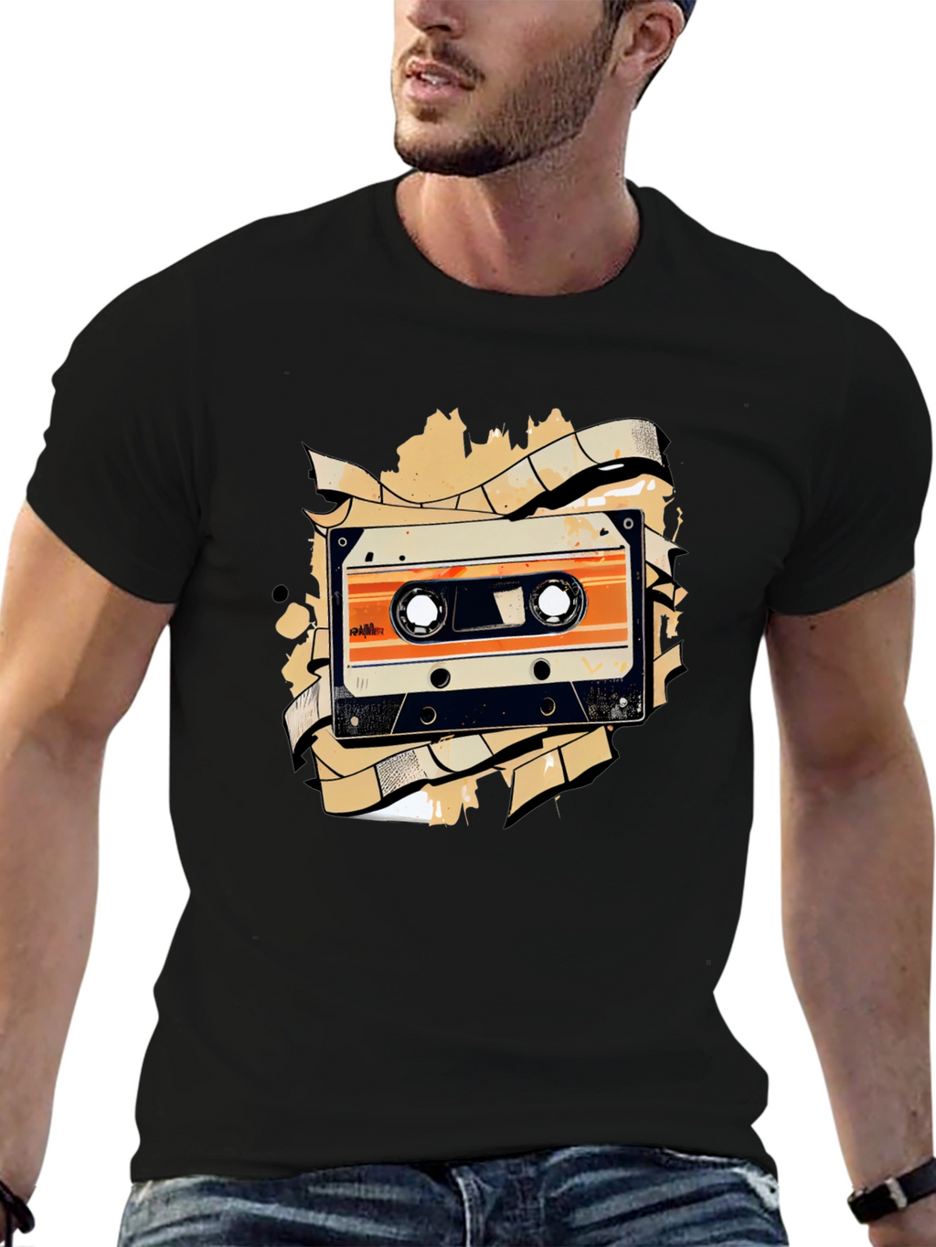 Retro Cassette Tape Graphic Tee - Black