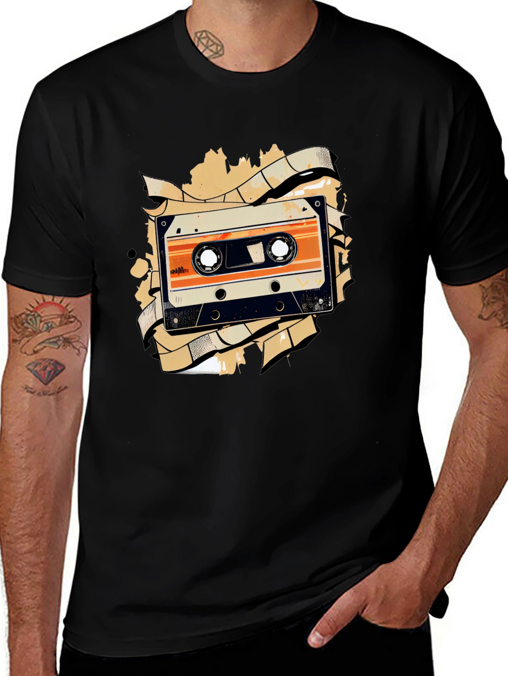 Retro Cassette Tape Graphic Tee - Black