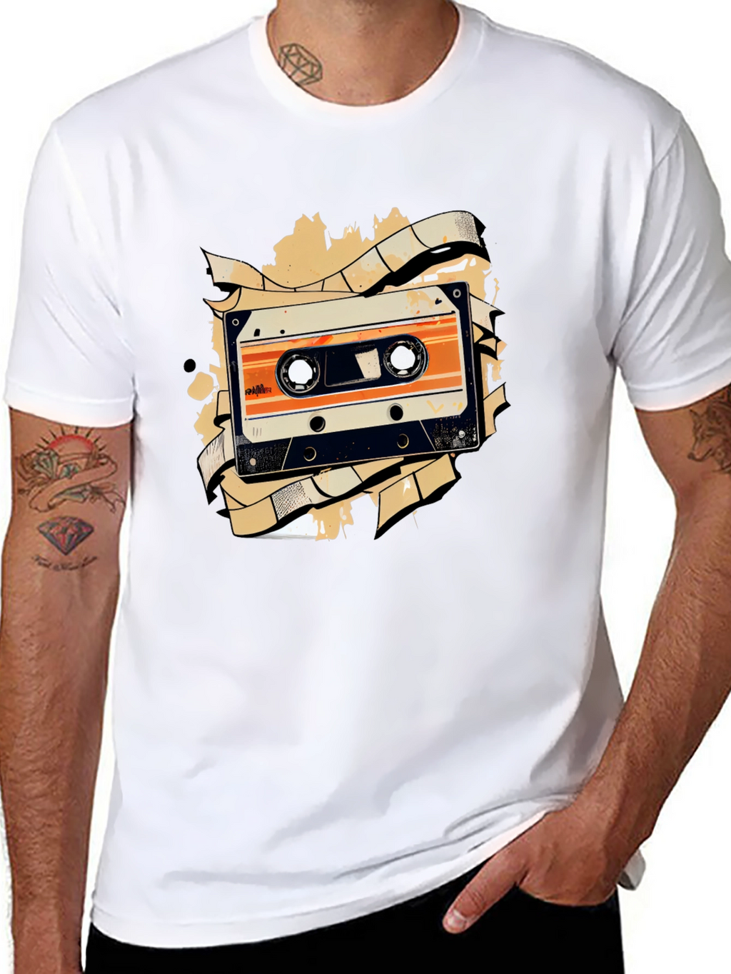 Retro Cassette Tape Graphic Tee - Black