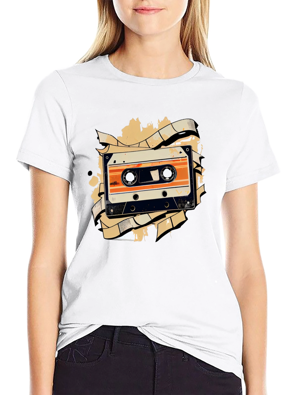 Retro Cassette Tape Graphic Tee - Black