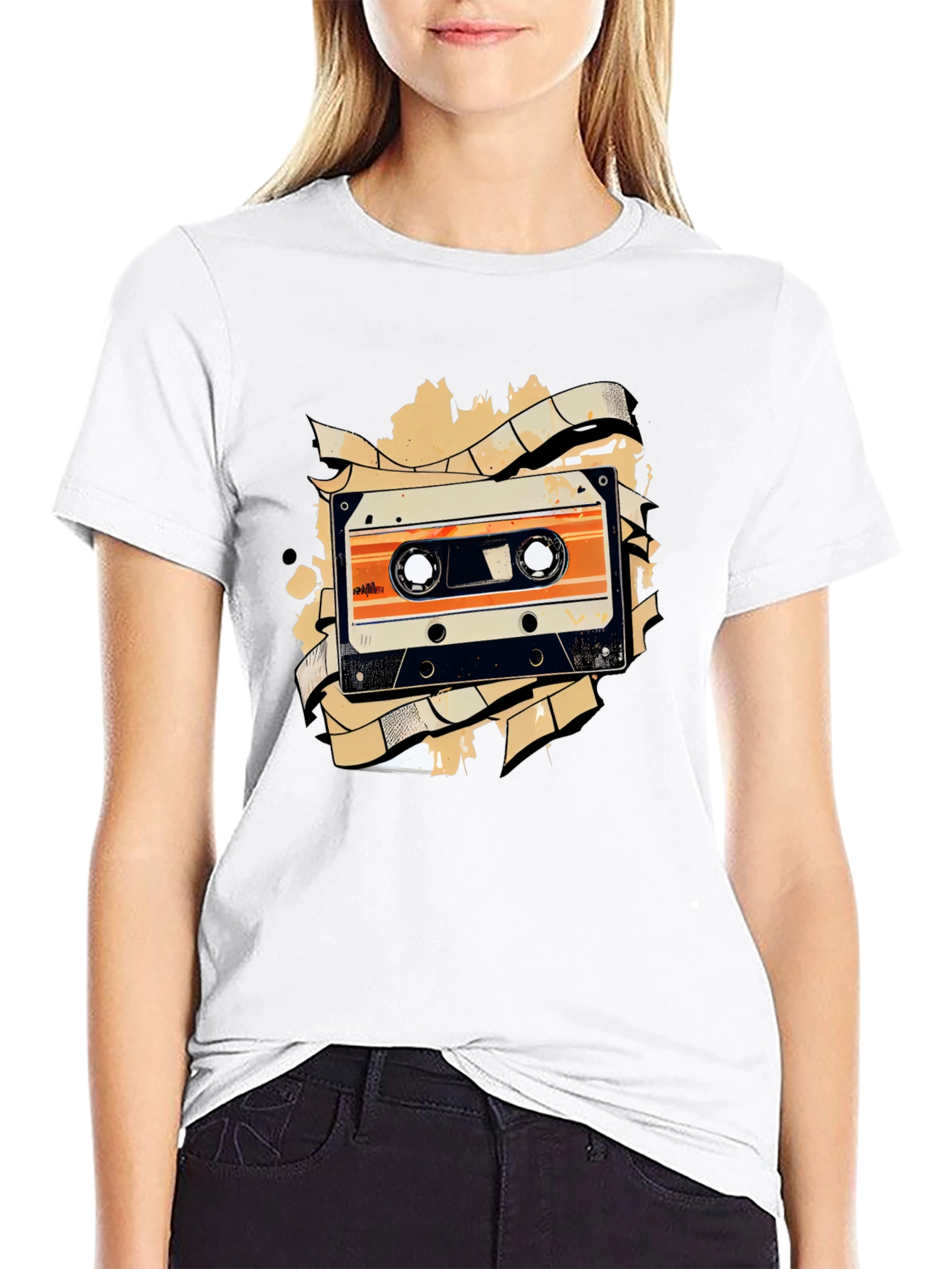 Retro Cassette Tape Graphic Tee - Black