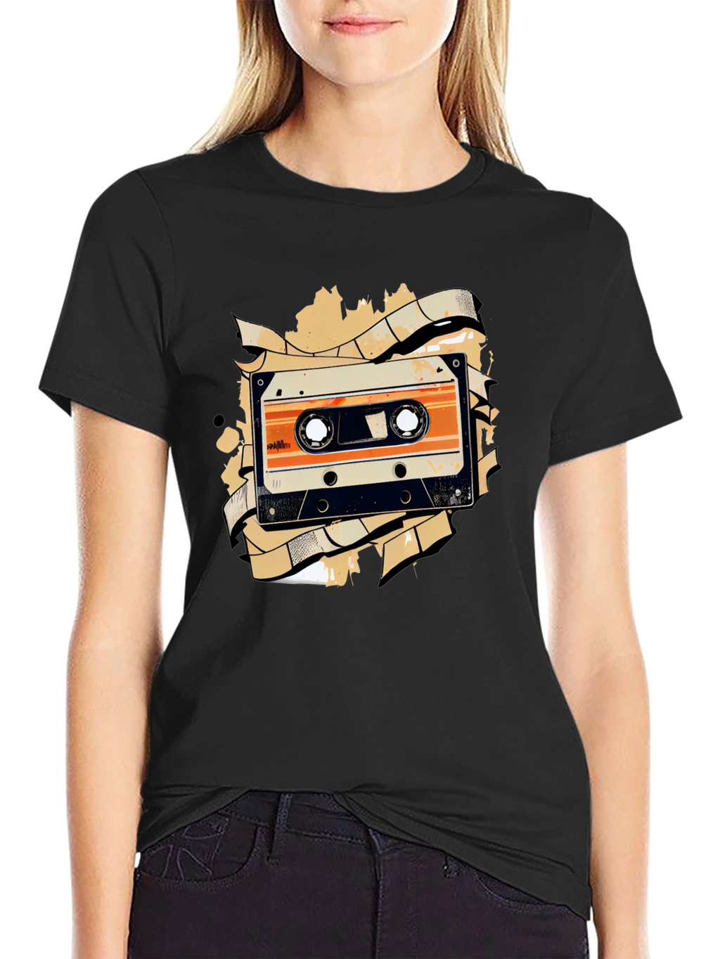 Retro Cassette Tape Graphic Tee - Black