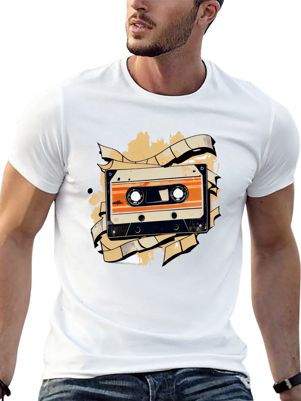 Retro Cassette Tape Graphic Tee - Black