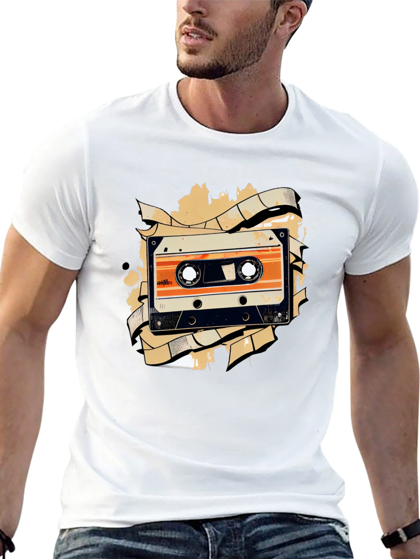 Retro Cassette Tape Graphic Tee - Black