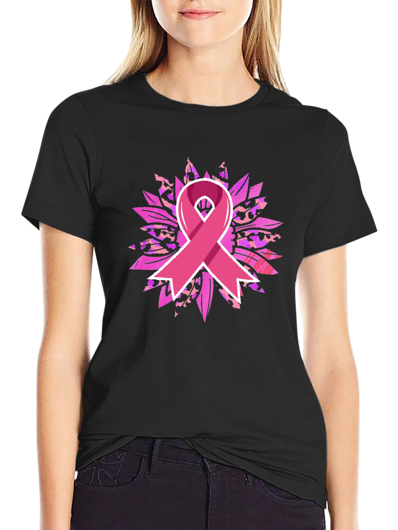Breast Cancer Awareness Ribbon Sunflower Graphic Tee
