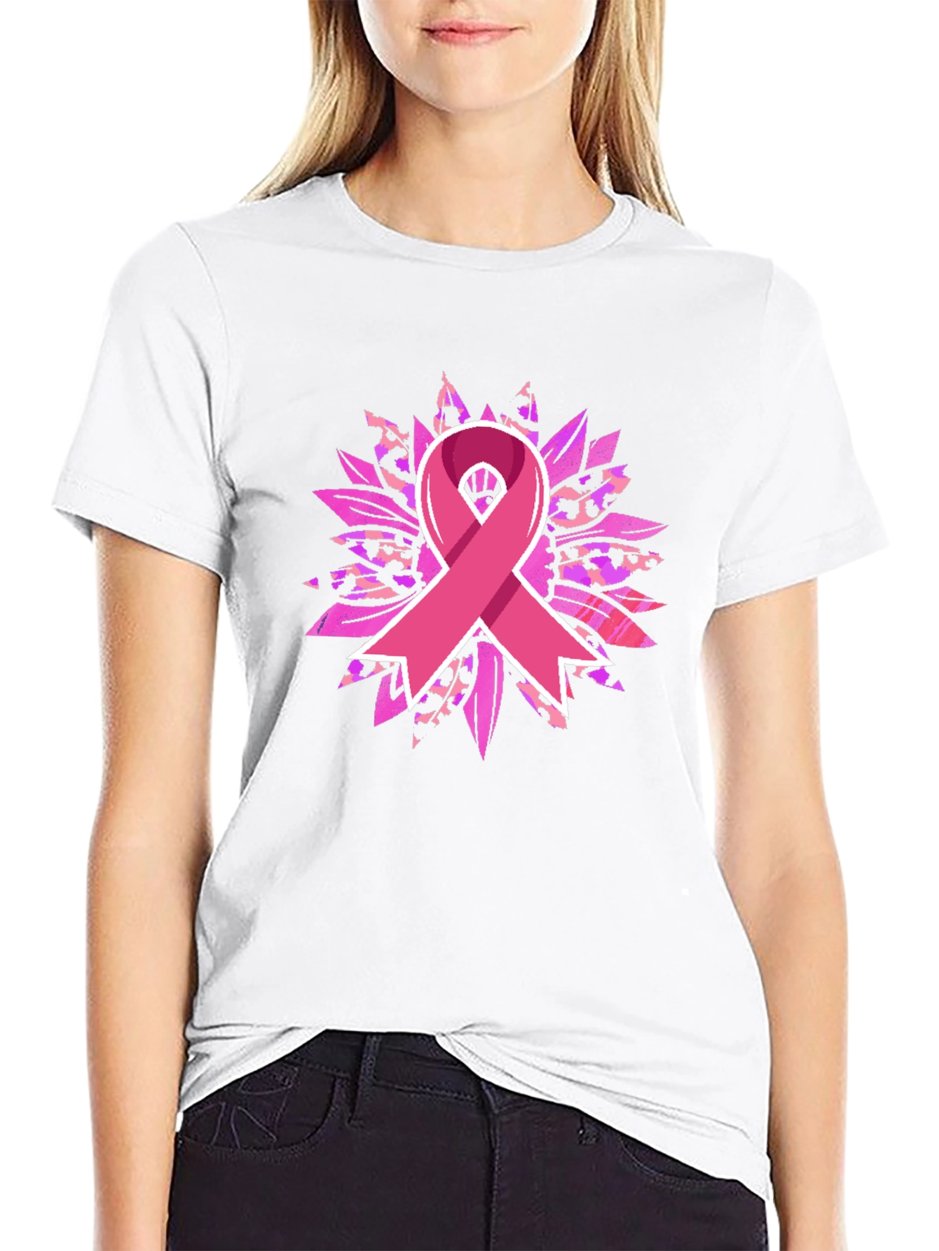 Breast Cancer Awareness Ribbon Sunflower Graphic Tee