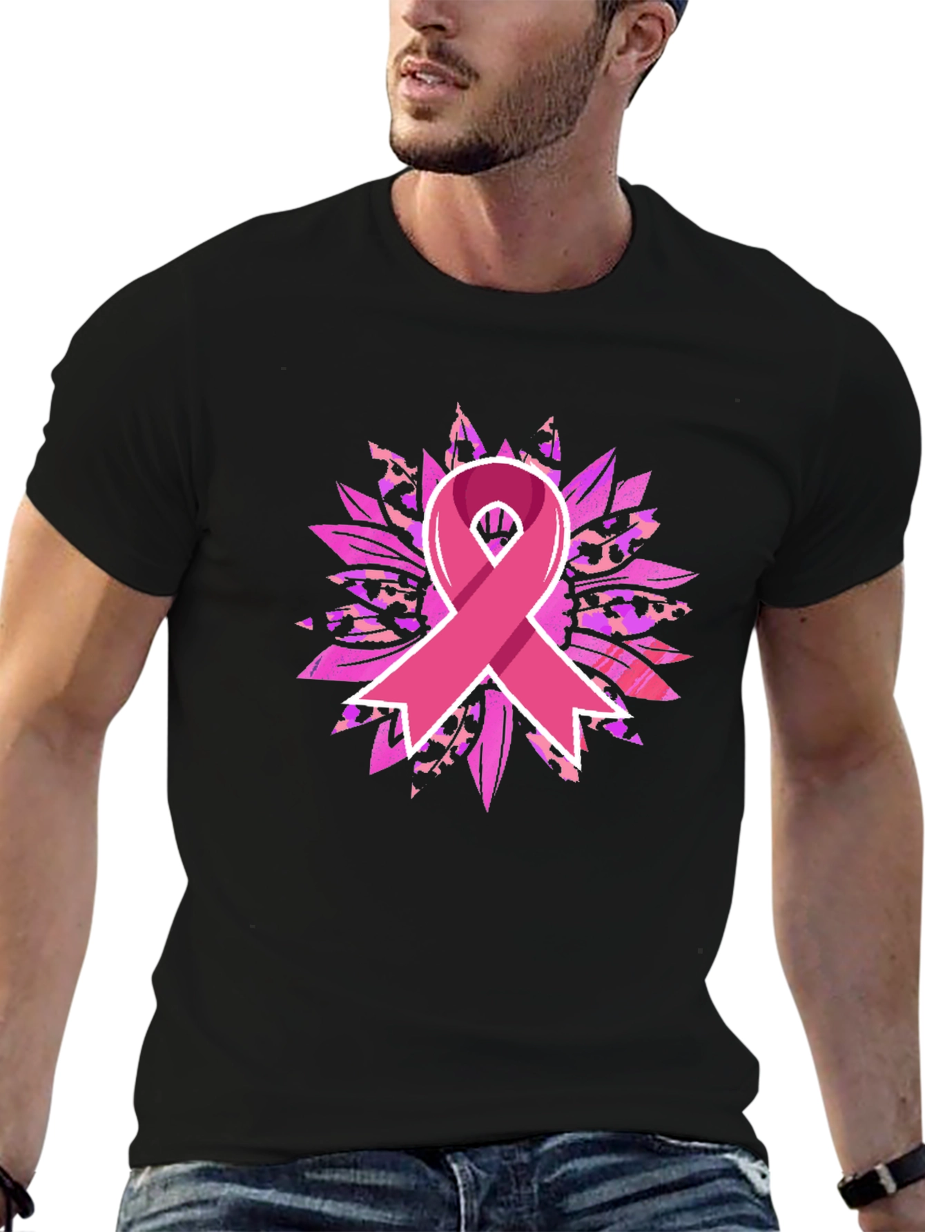 Breast Cancer Awareness Ribbon Sunflower Graphic Tee