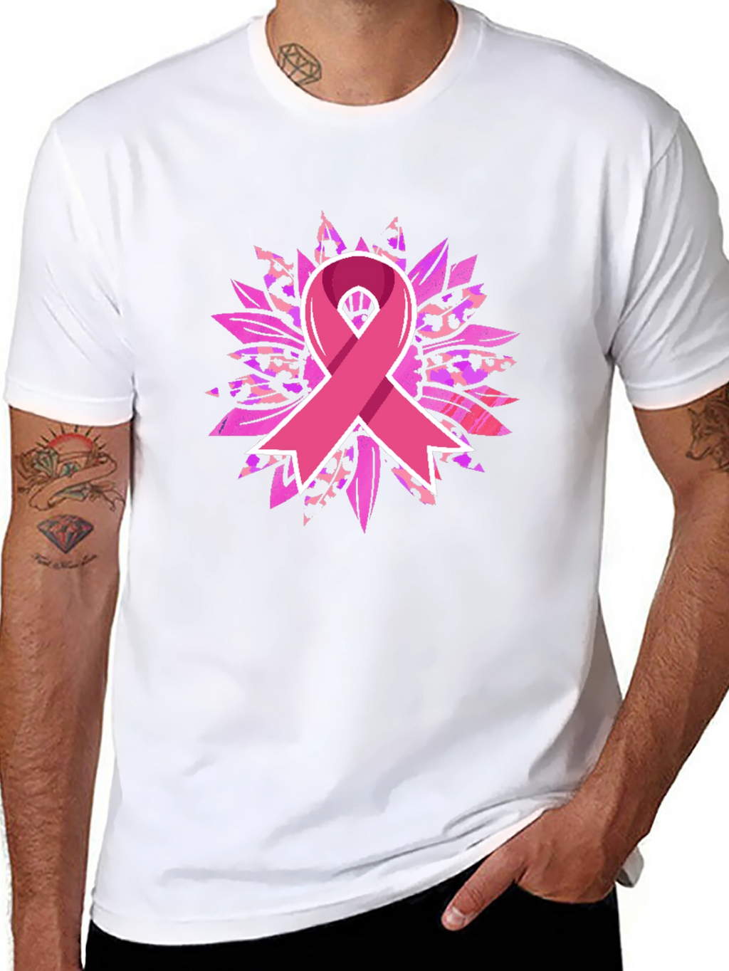 Breast Cancer Awareness Ribbon Sunflower Graphic Tee