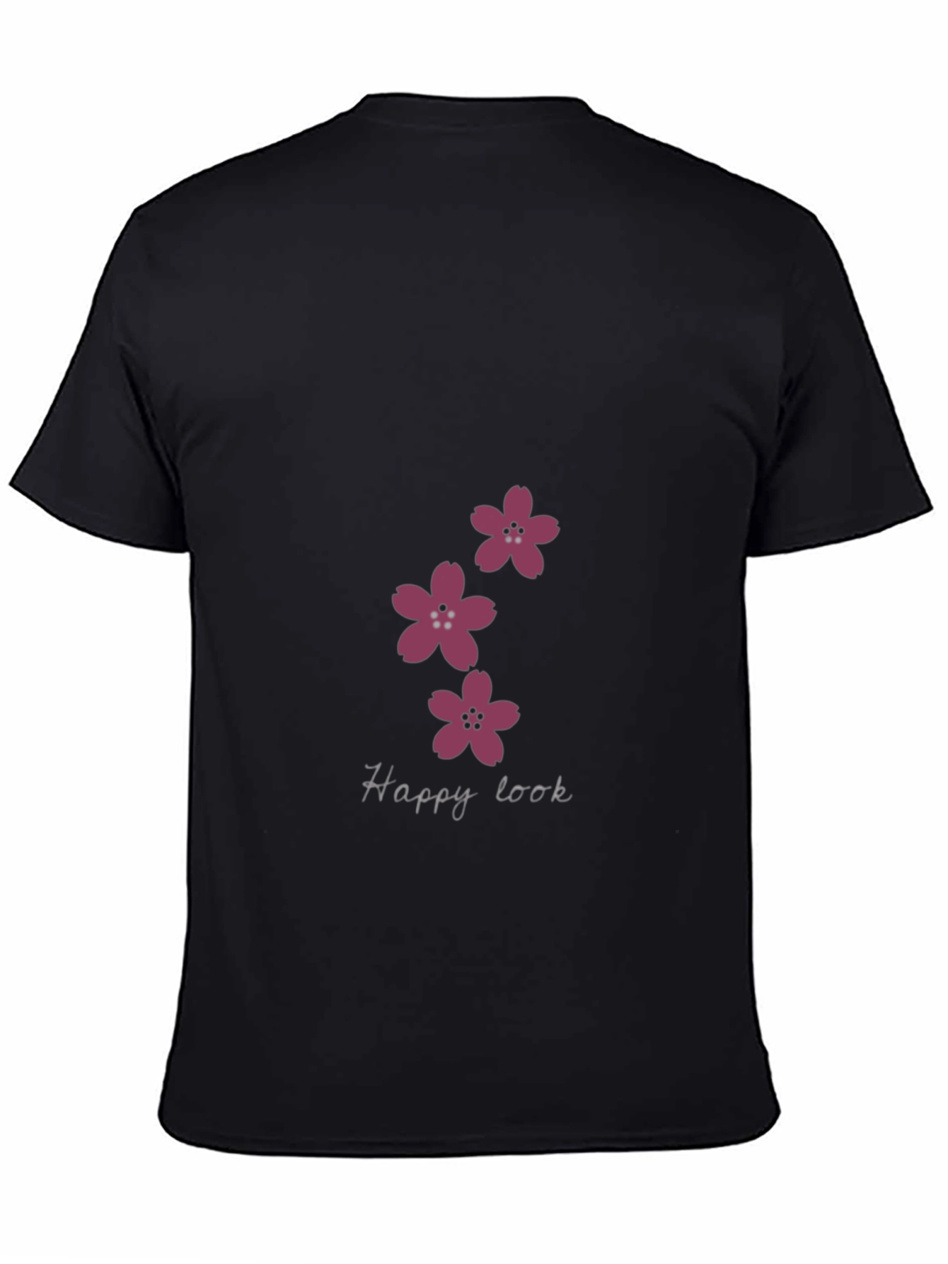 Black T-Shirt with Floral Happy Look Design