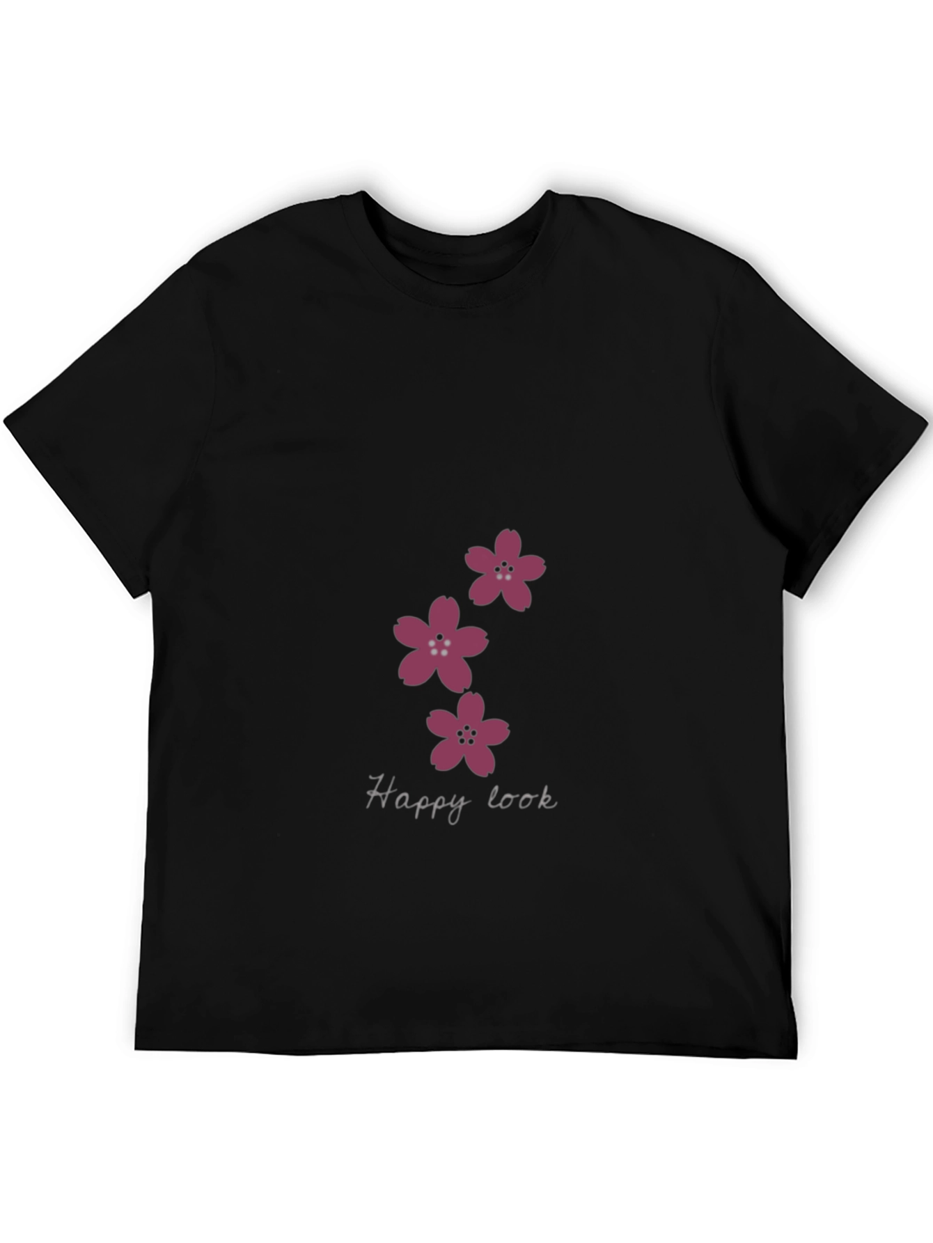 Black T-Shirt with Floral Happy Look Design