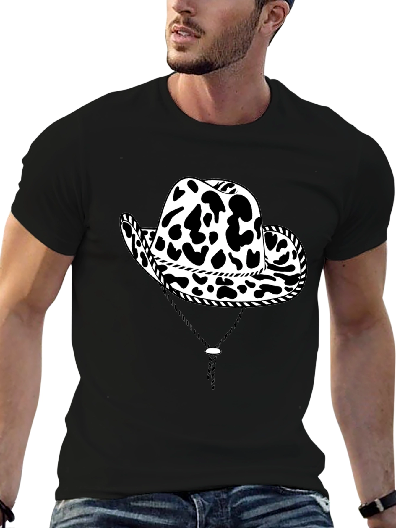 Cow Print Cowboy Hat Graphic T-Shirt