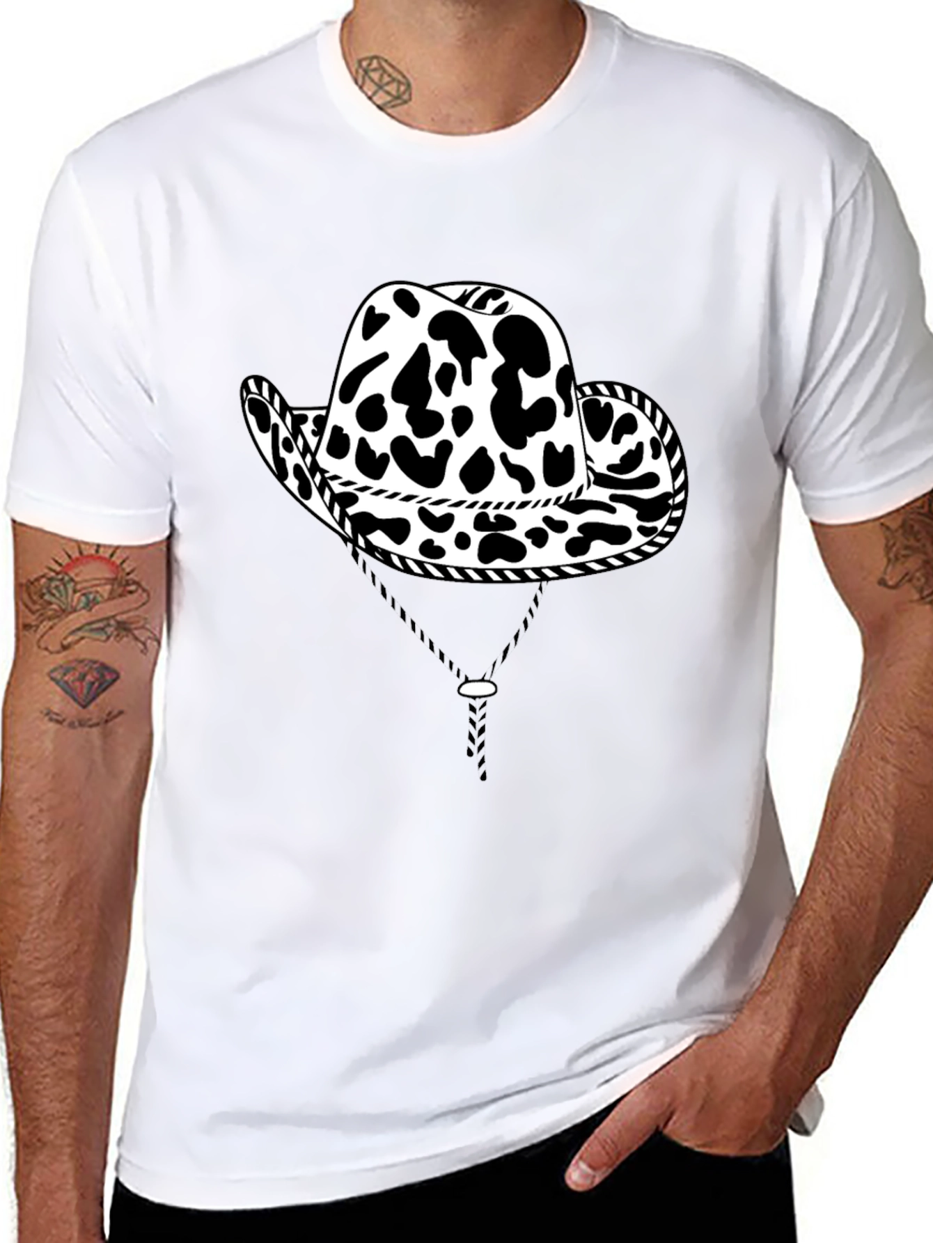 Cow Print Cowboy Hat Graphic T-Shirt