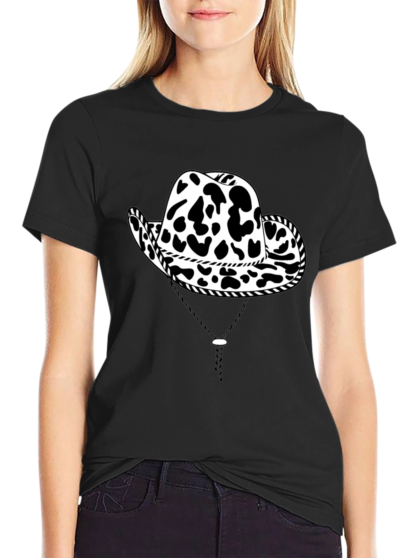 Cow Print Cowboy Hat Graphic T-Shirt